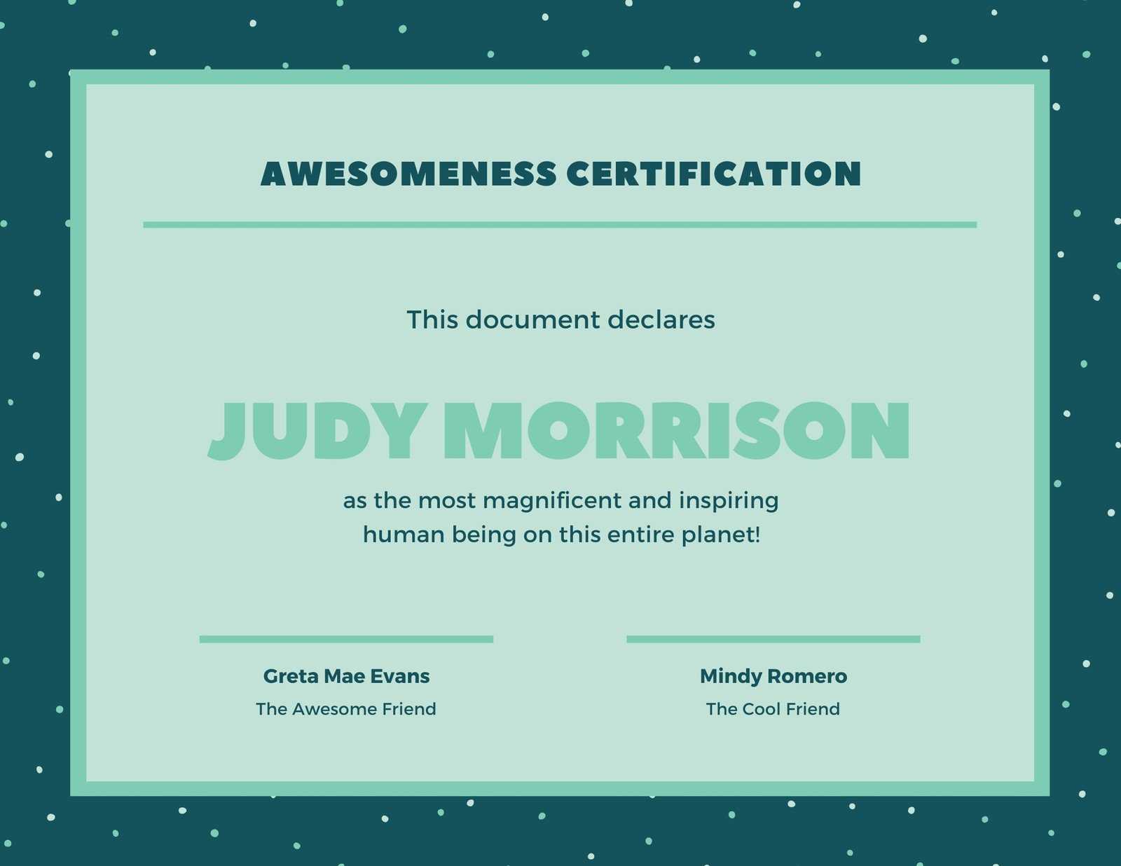 Green Dots Funny Certificate – Templatescanva Throughout Funny Certificate Templates