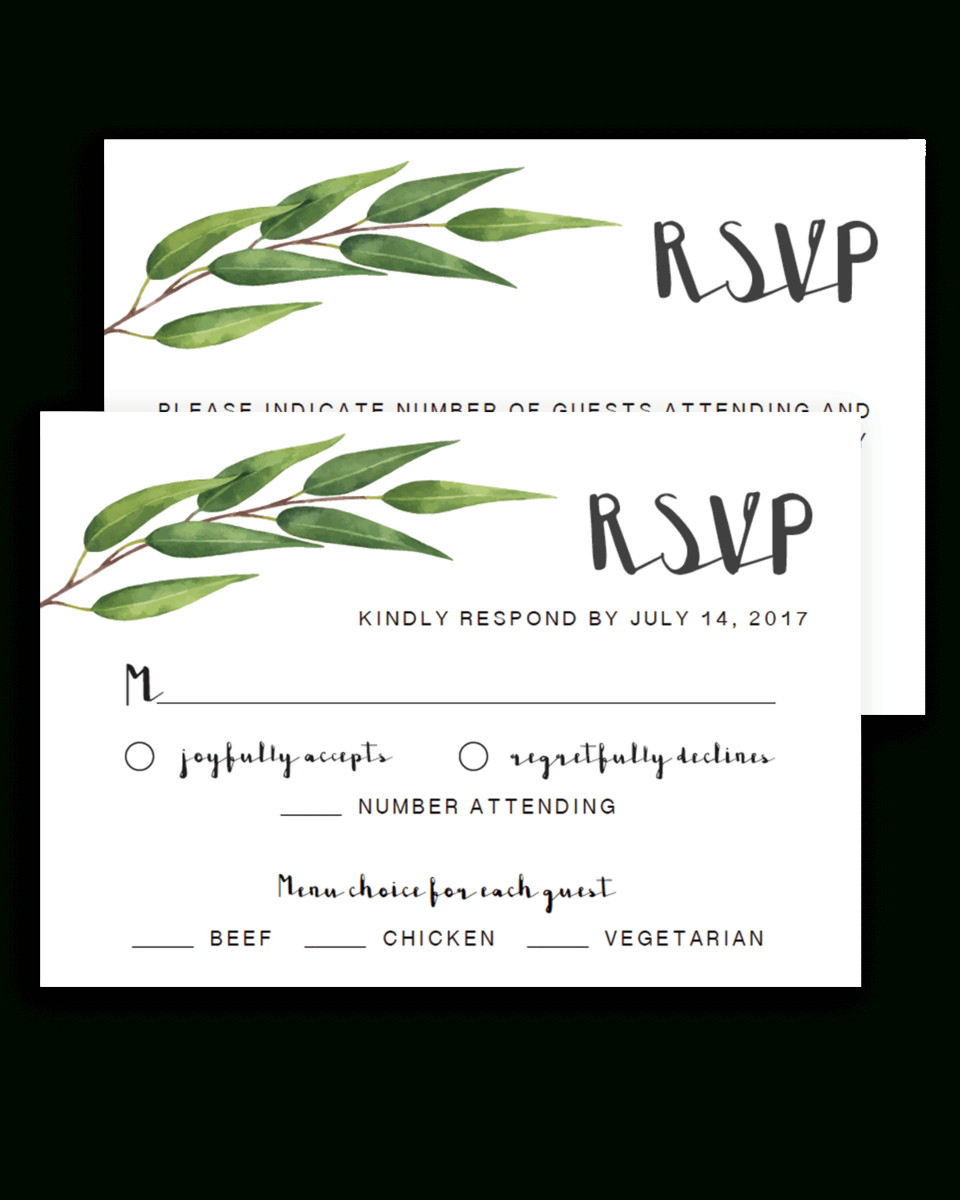 Greenery Wedding Rsvp Cards Template – Re1 For Template For Rsvp Cards For Wedding