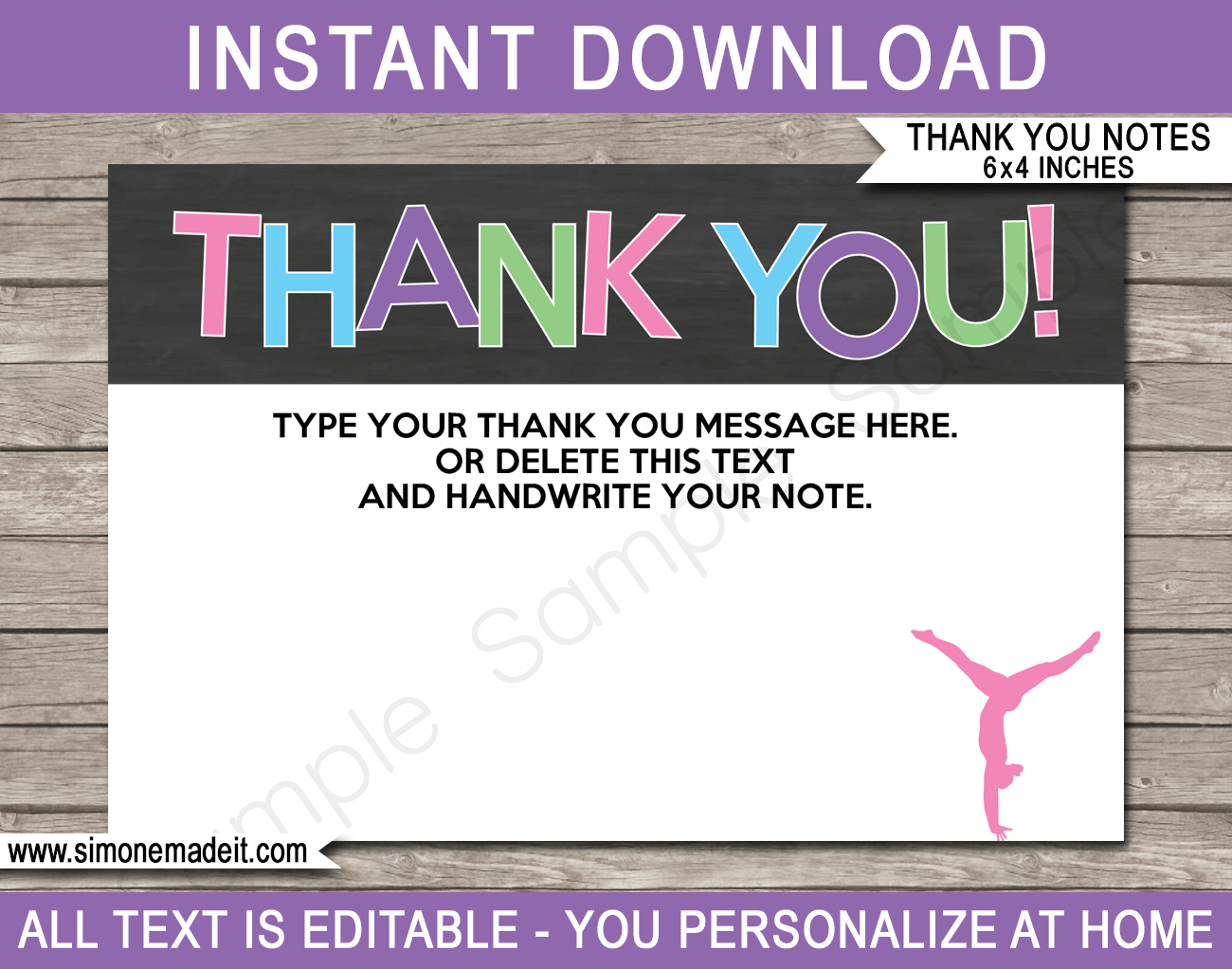 Gymnastics Party Thank You Cards Template In Thank You Note Cards Template