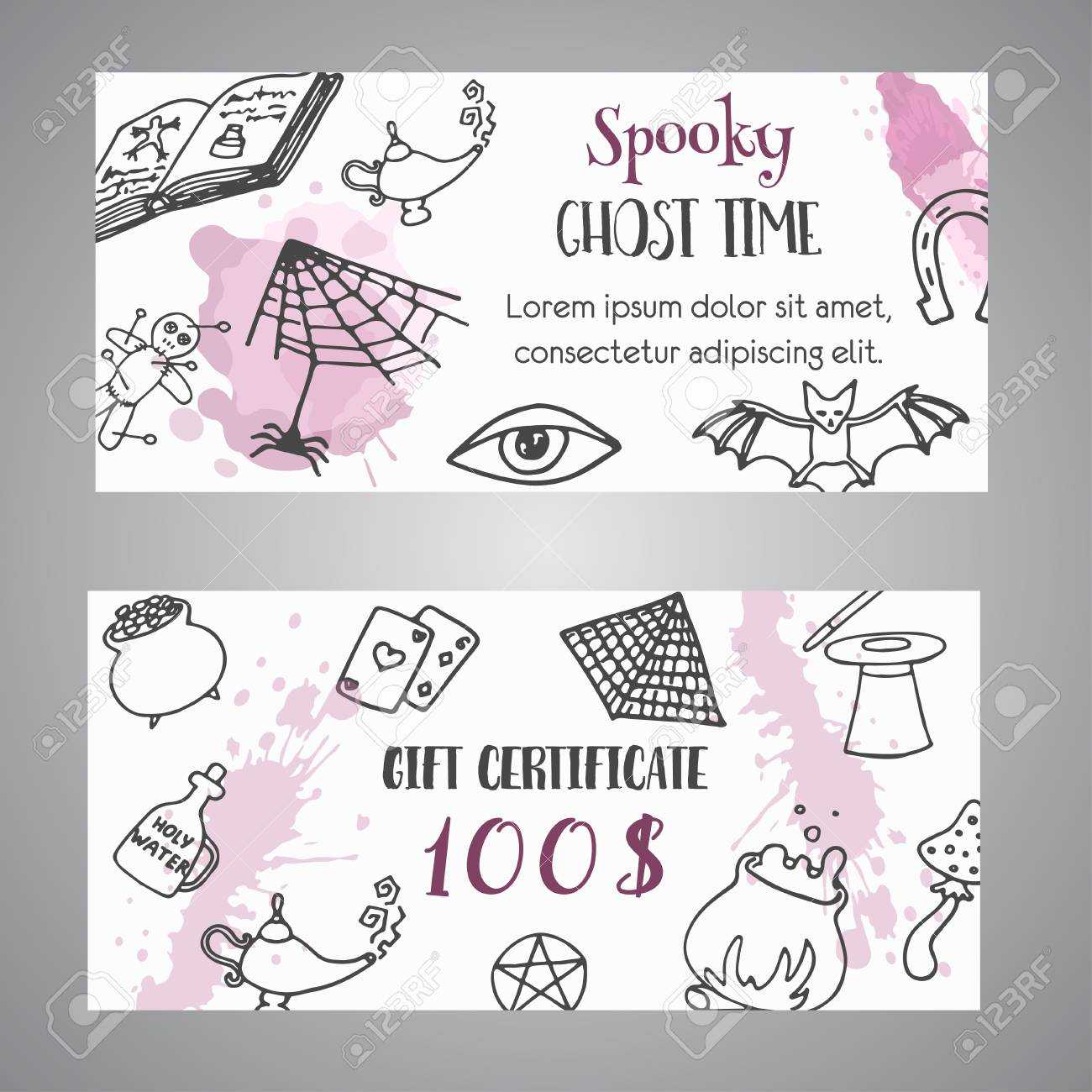 Hand Drawn Halloween Banner Free Voucher Template. Ghost Time.. Within Halloween Certificate Template