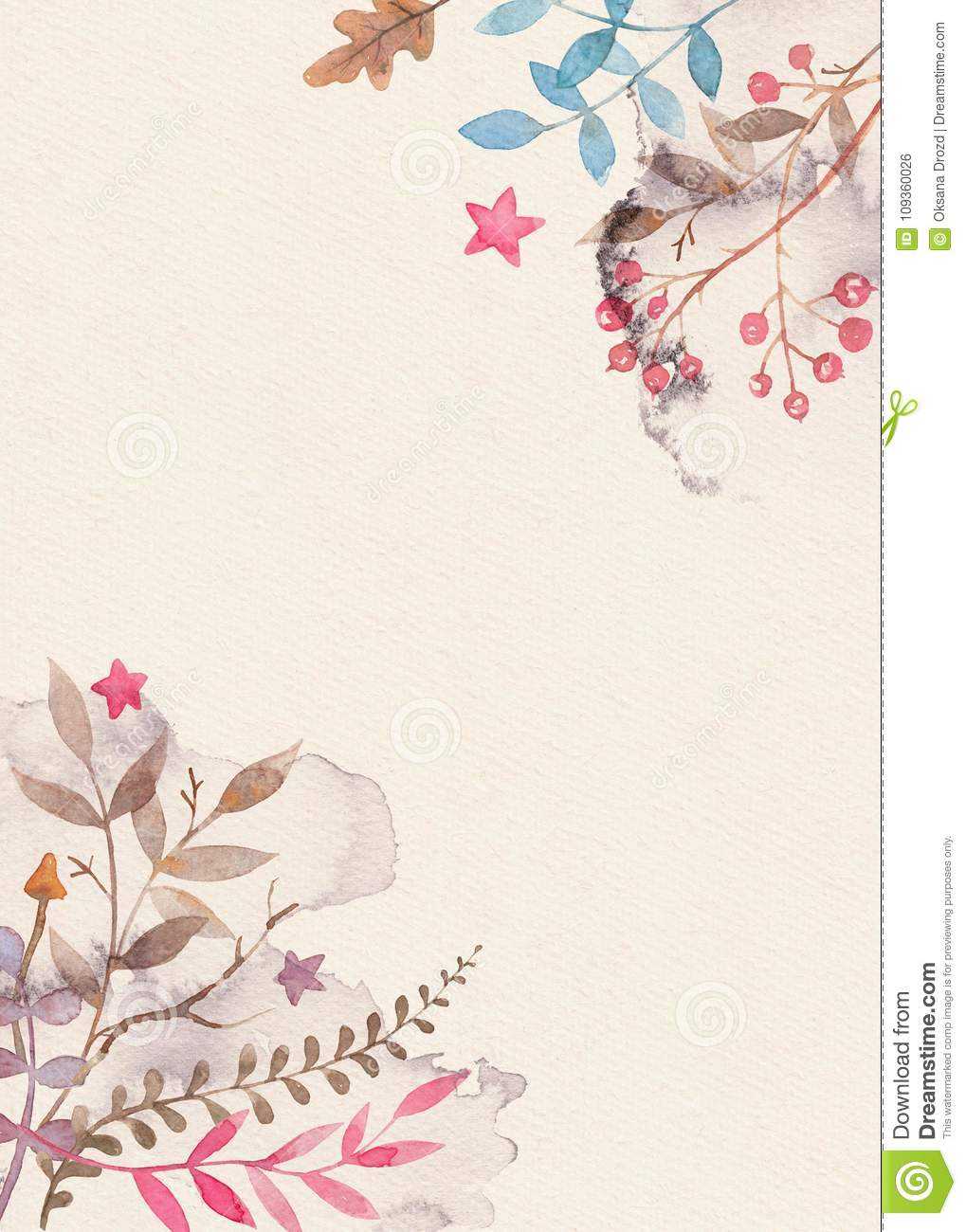 Hand Drawn Watercolor Greeting Card Template With Floral Inside Greeting Card Layout Templates