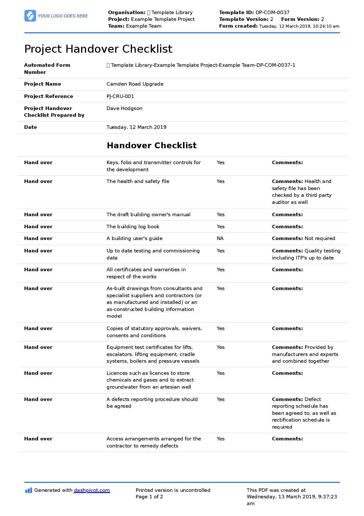 Handover Certificate Template - Calep.midnightpig.co Regarding Handover Certificate Template