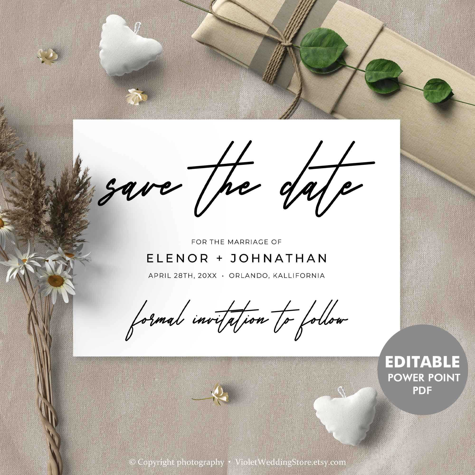 Handwritten Save The Date Card, Printable Save The Date, Calligraphy  Elegant Wedding Template, Editable Pdf Card Instant Download Hfs20 Intended For Save The Date Powerpoint Template