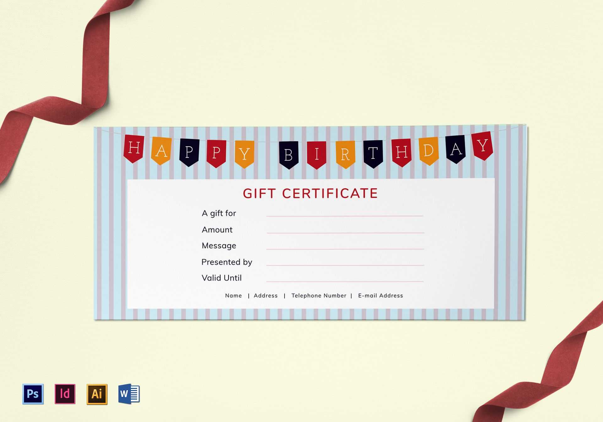Happy Birthday Gift Certificate Template For Gift Certificate Template Photoshop