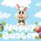 Happy Easter Card Template With Bunny And Eggs In The Sky For Easter Chick Card Template