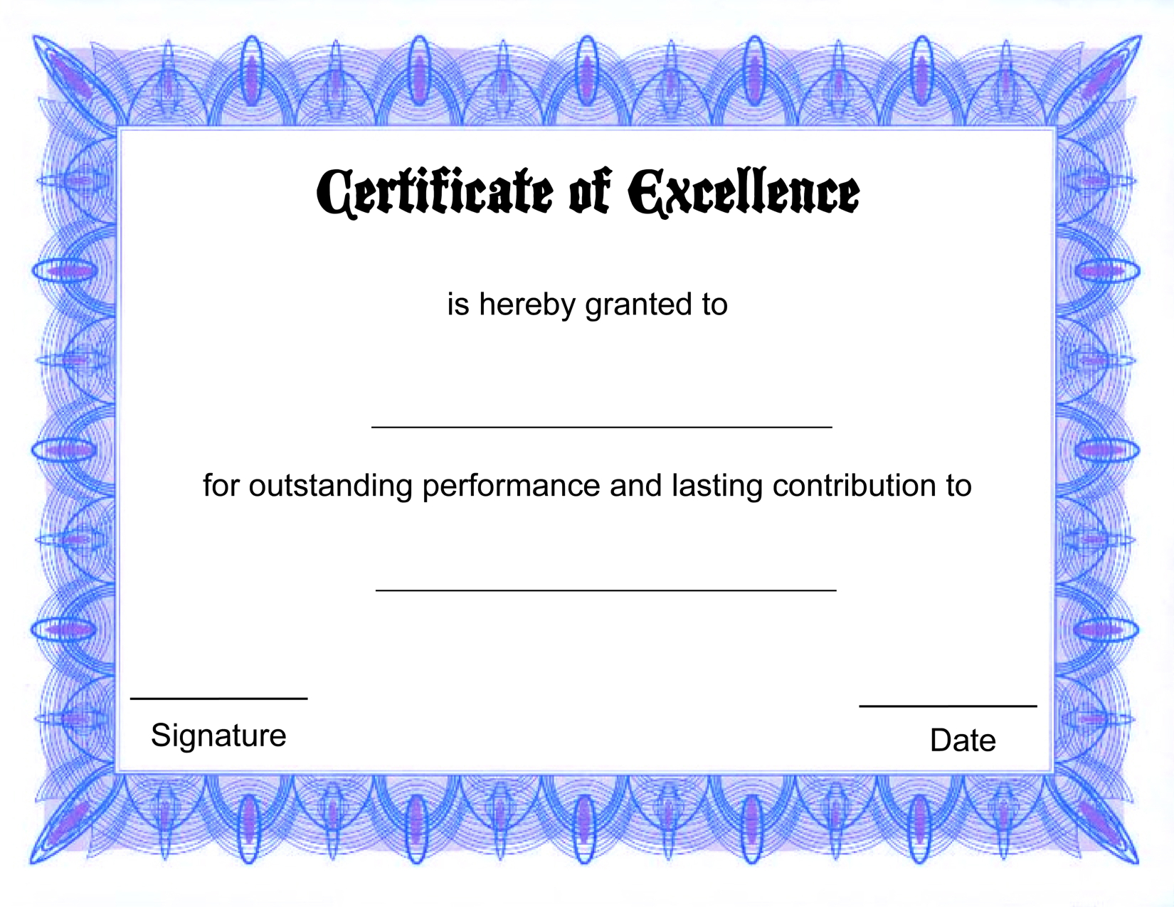 High Quality Free Award Certificate Template With Blue For Free Printable Blank Award Certificate Templates