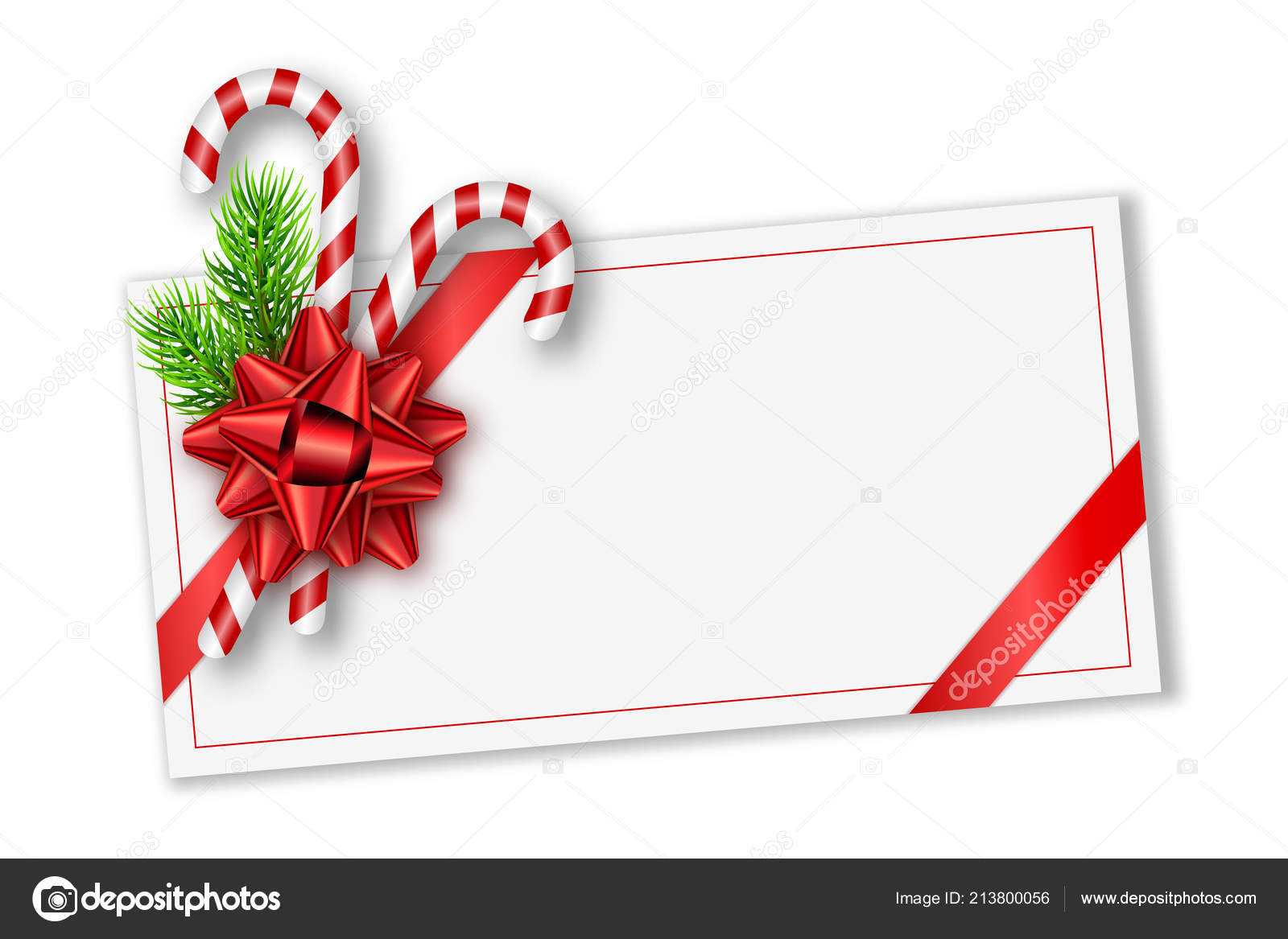 Holiday Christmas Gift Card With Red Bow, Fir Tree Branches Throughout Present Card Template