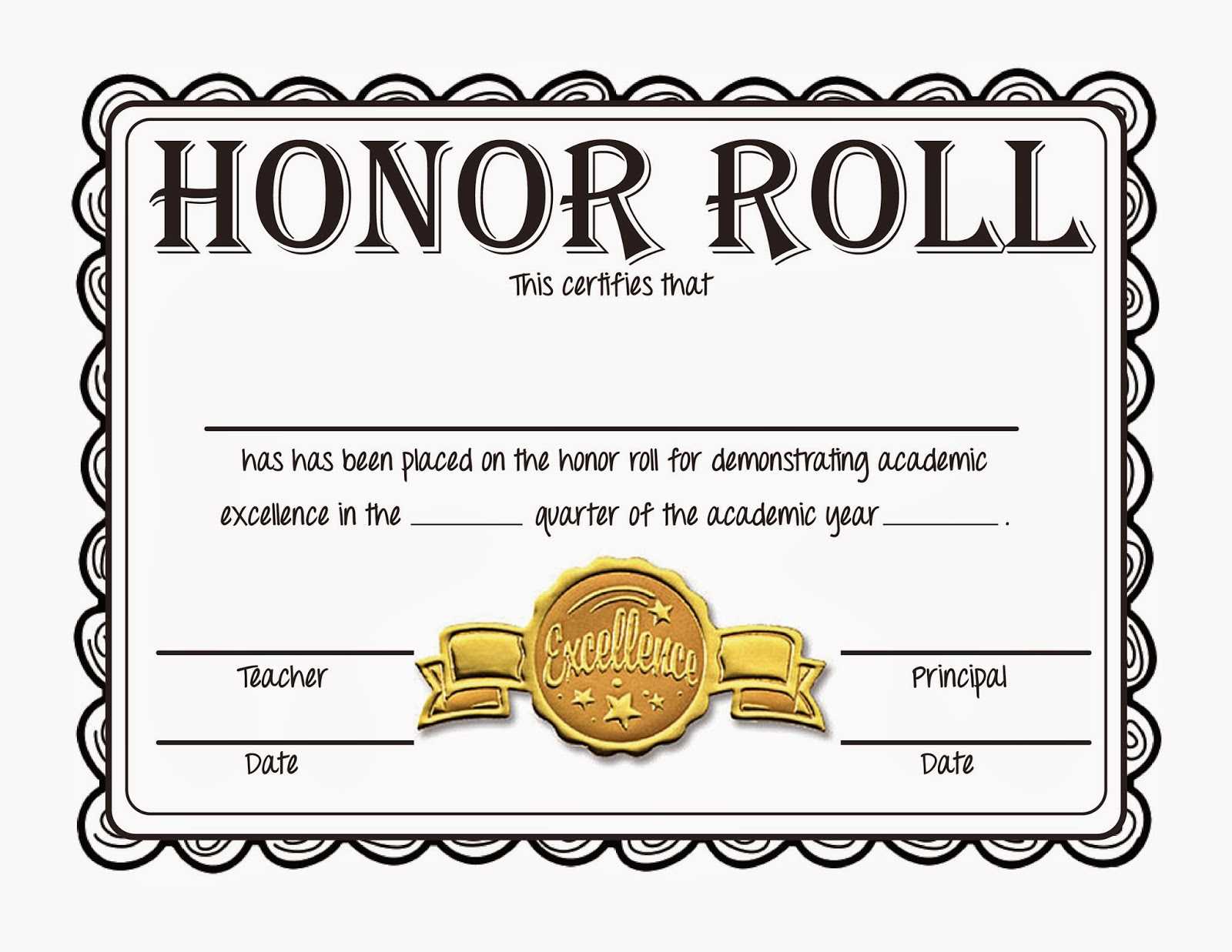 Honor Roll Certificate Clipart For Honor Roll Certificate Template