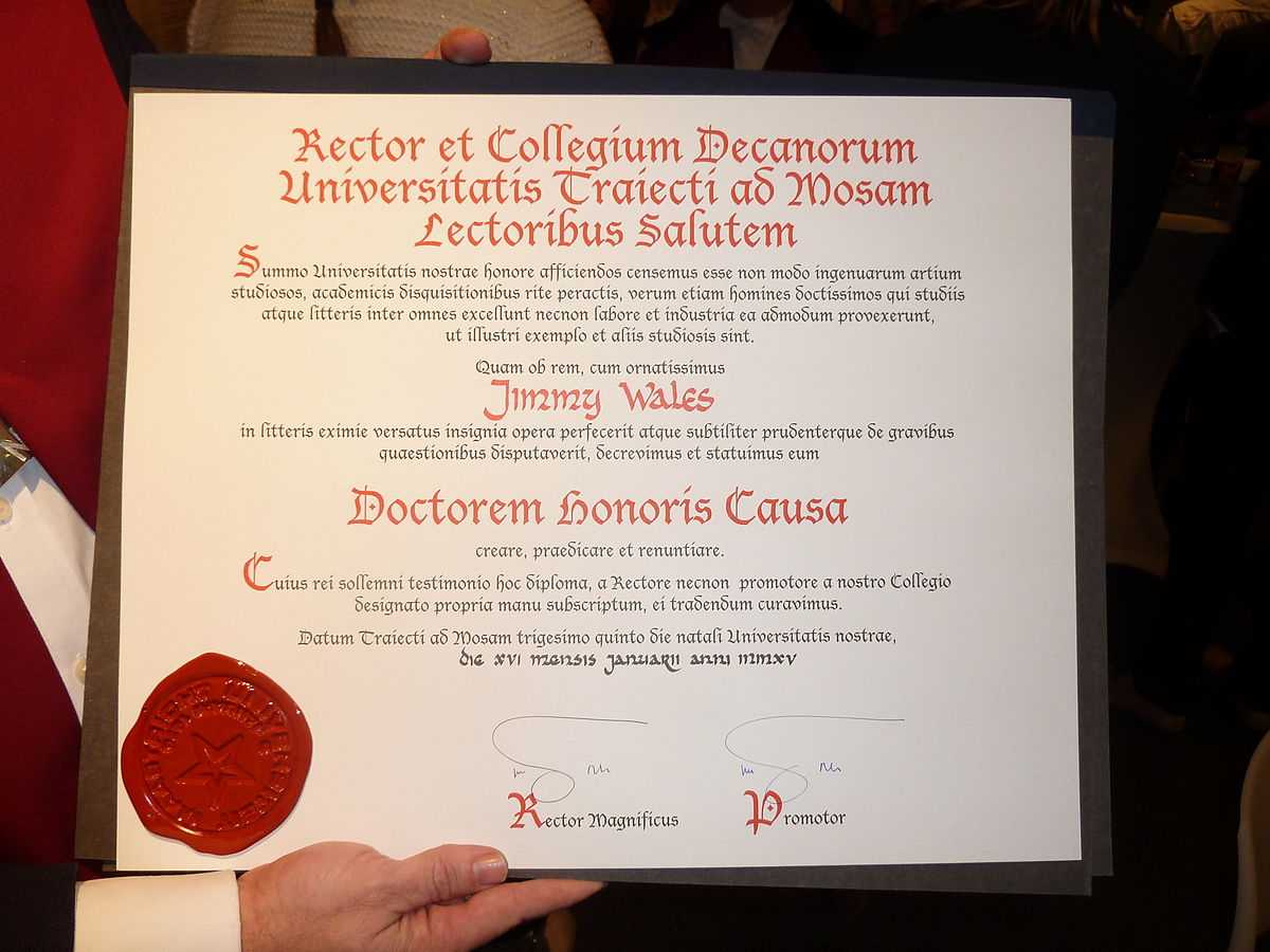 Honorary Degree – Wikipedia In Doctorate Certificate Template
