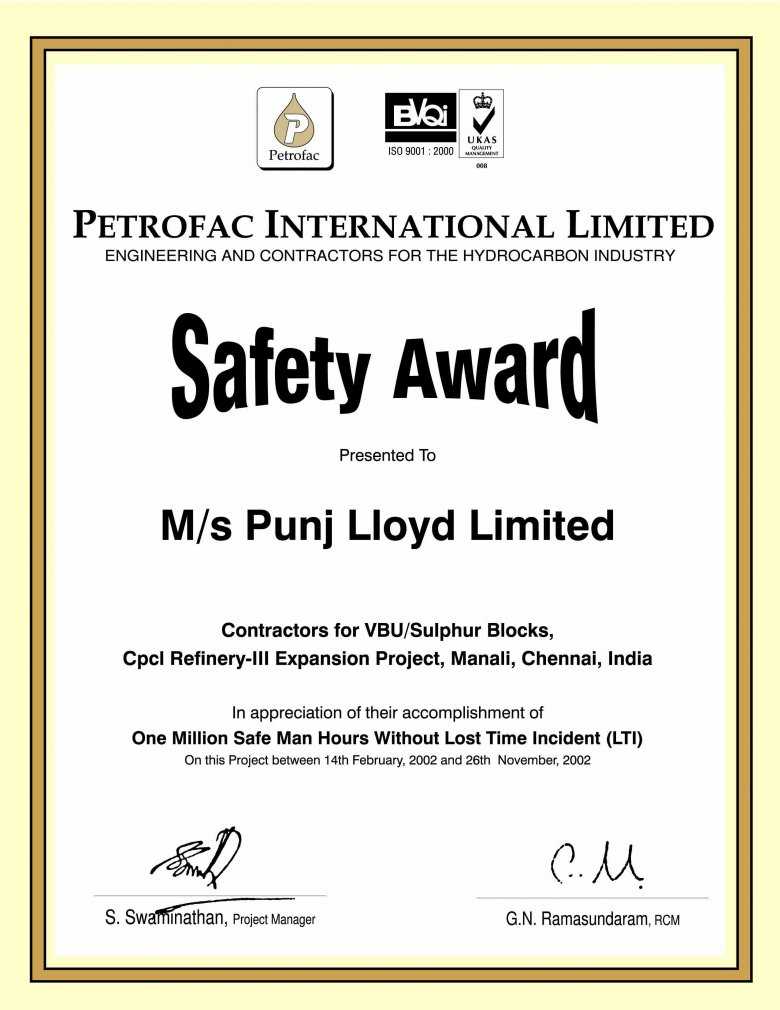 Hse Certificate Sample Certificate Templates Safety Award With Regard To Safety Recognition Certificate Template