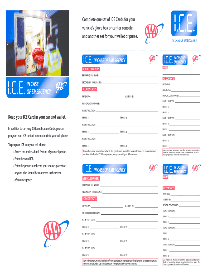 Ice Cards – Fill Online, Printable, Fillable, Blank | Pdffiller Throughout Emergency Contact Card Template