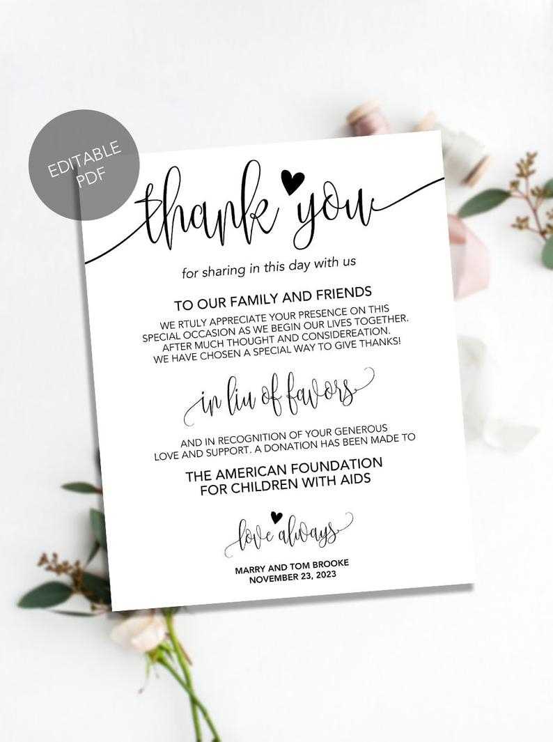 In Lieu Of Favors Sign, Wedding Donation Sign Wedding Donation Favor Cards  Wedding Favor Sign, Printable Wedding Signs, Wedding Template Pdf Intended For Donation Cards Template