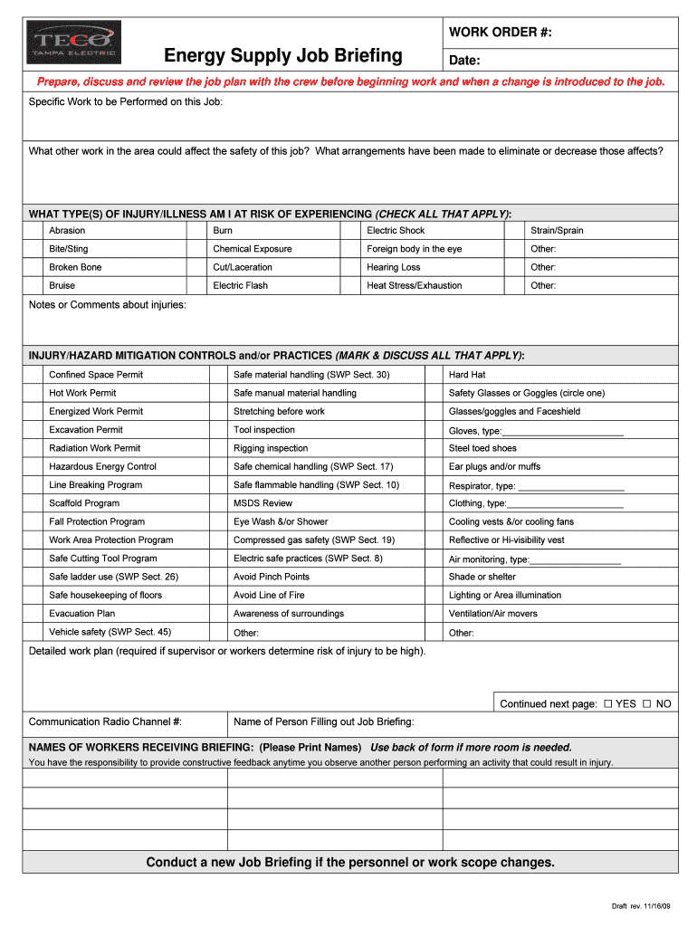 Job Briefing – Fill Out And Sign Printable Pdf Template | Signnow With Osha 10 Card Template