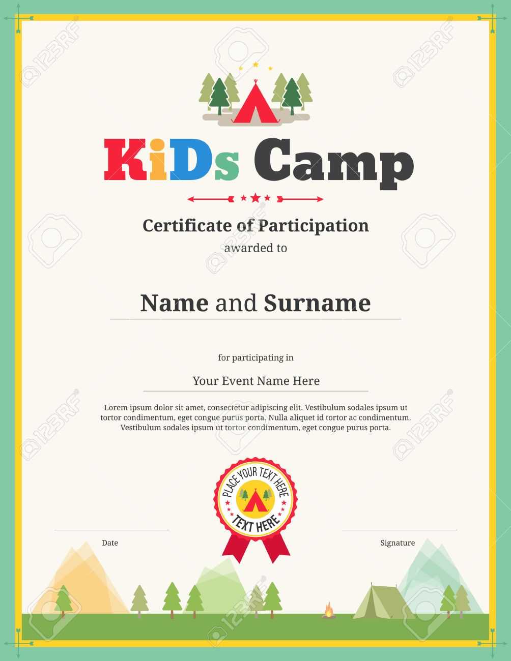 Kids Certificate Template For Camping Participation In Free Templates For Certificates Of Participation