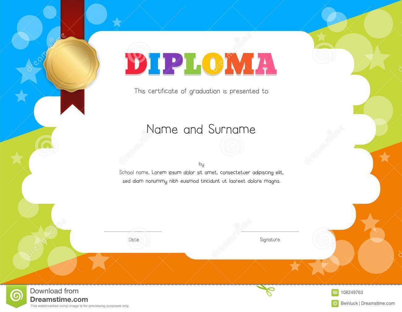 Kids Diploma Or Certificate Template With Hand Drawing For Running Certificates Templates Free
