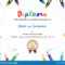 Kids Diploma Or Certificate Template With Painting Stuff In Preschool Graduation Certificate Template Free