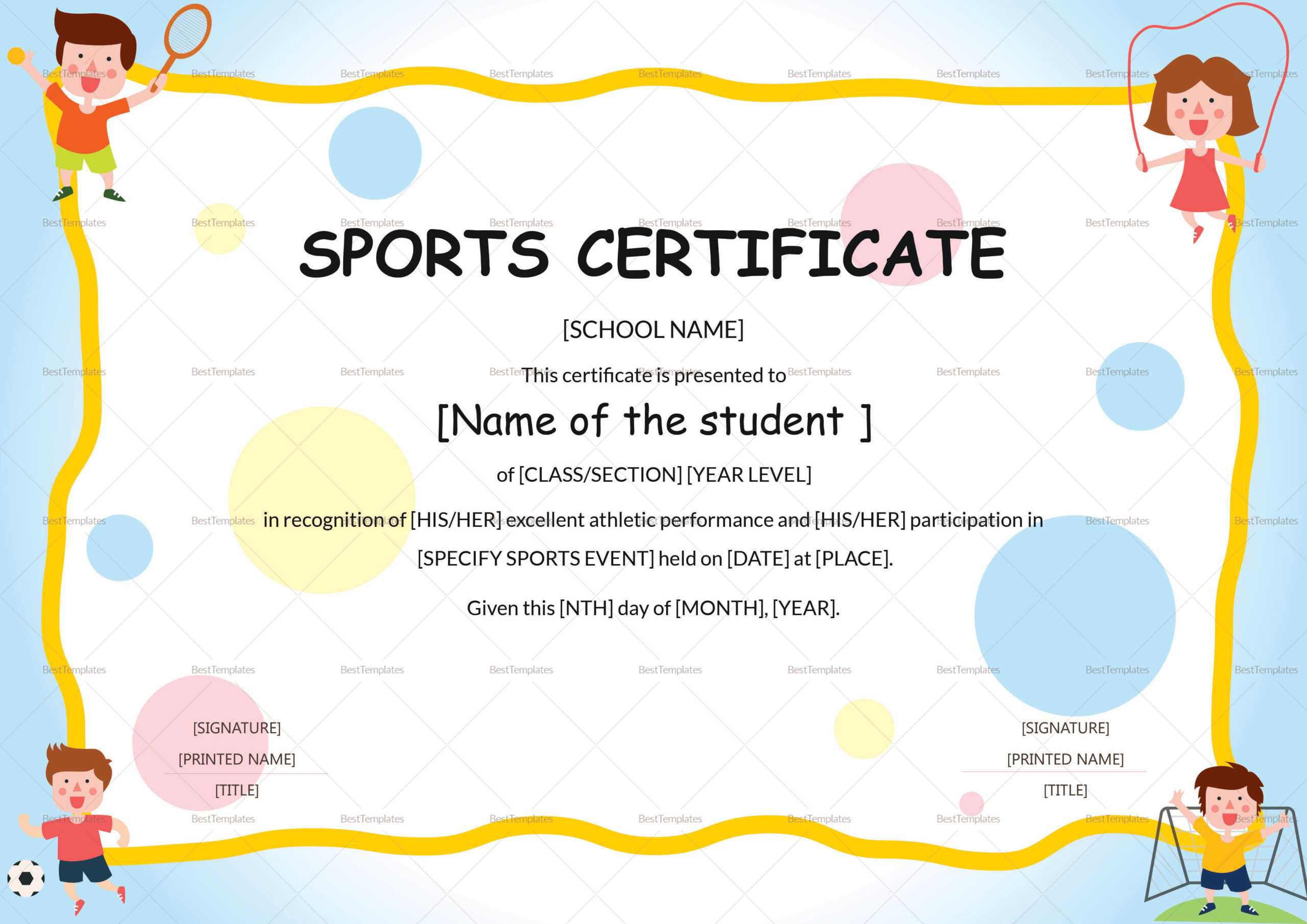 Kids Sports Participation Certificate Template Regarding Athletic Certificate Template