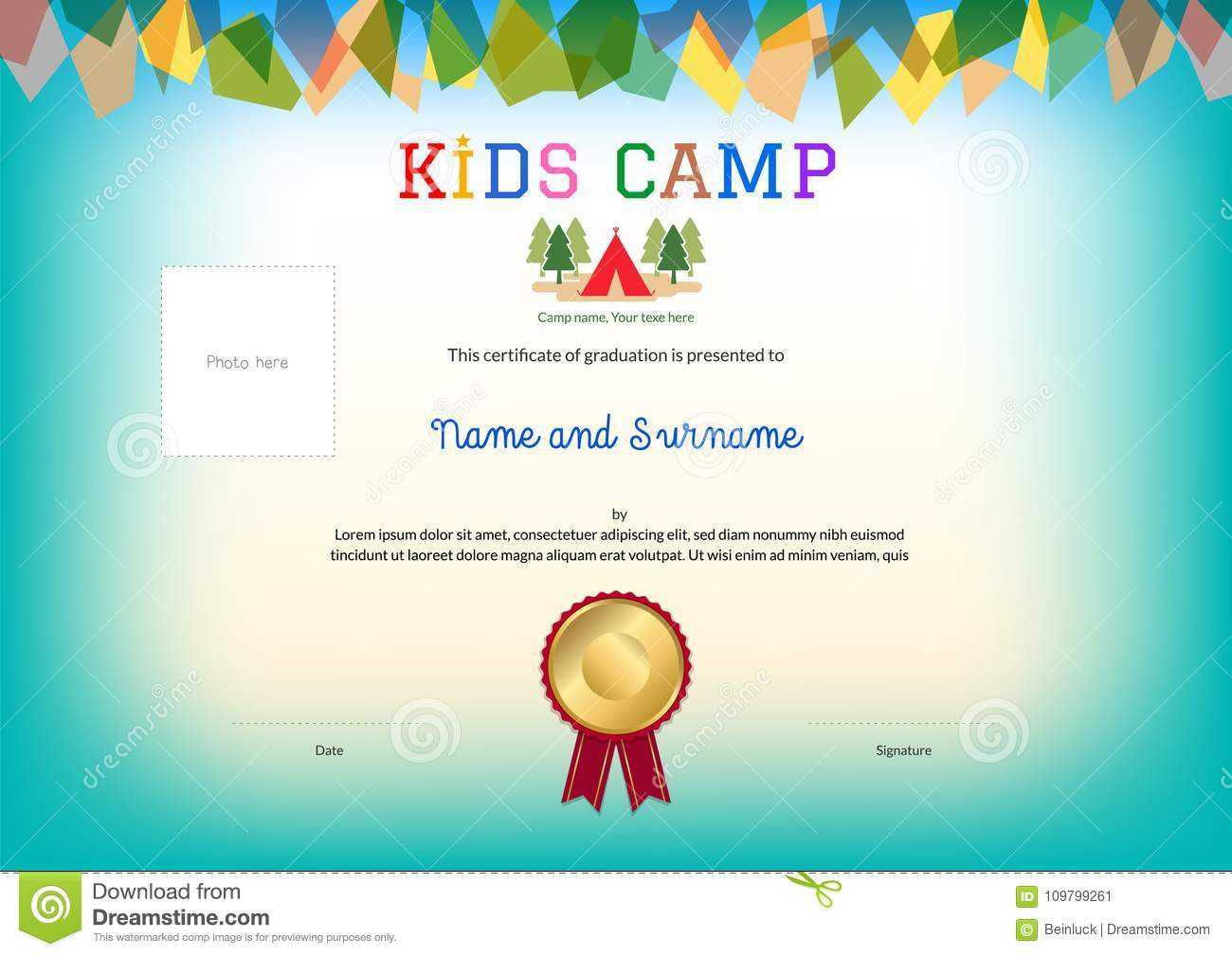 Kids Summer Camp Diploma Or Certificate Template Award Throughout Summer Camp Certificate Template