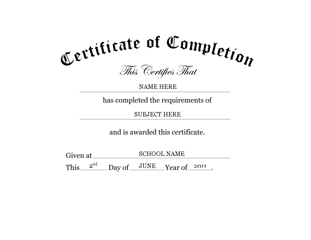 Kindergarten Preschool Certificate Of Completion Word Regarding Certificate Of Completion Template Word