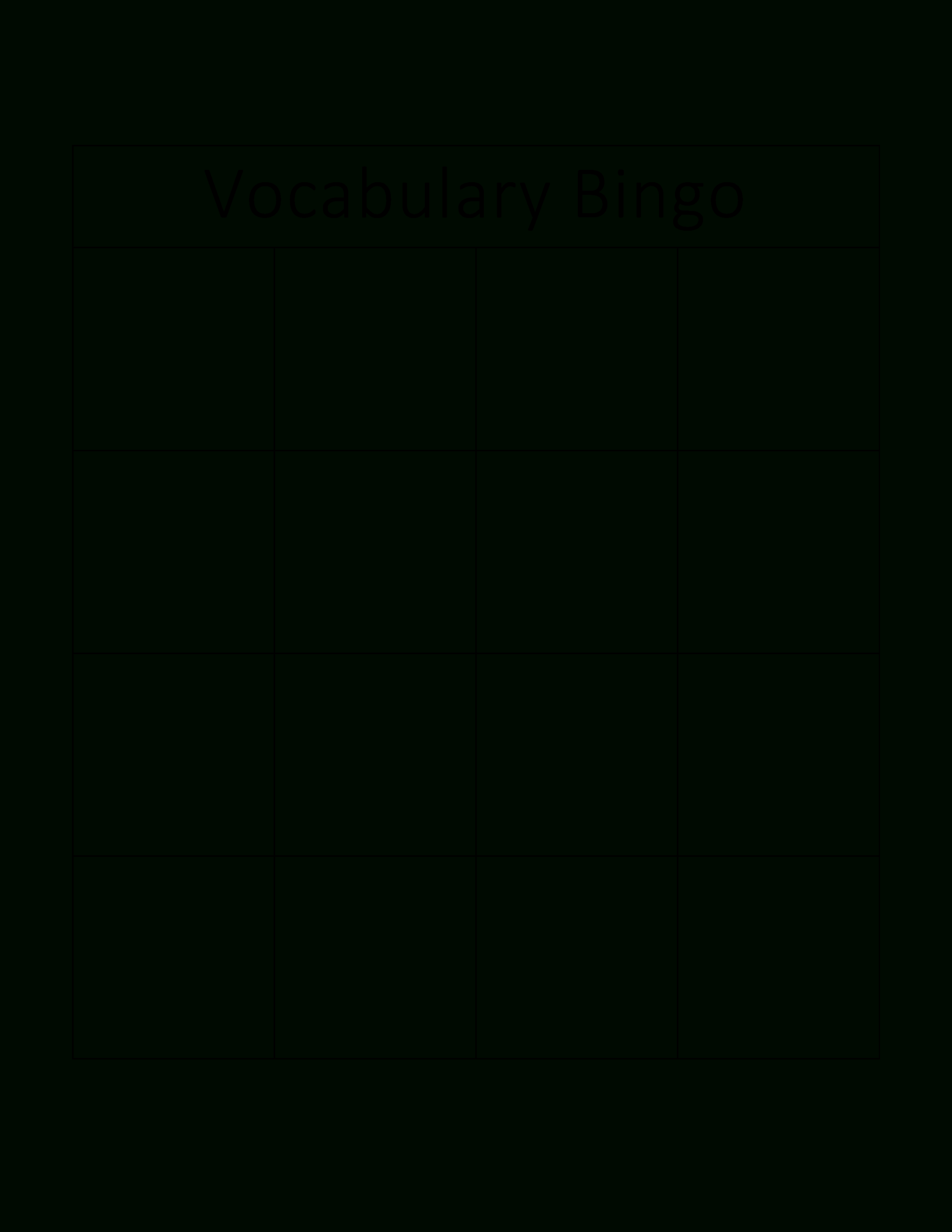 Kostenloses Vocabulary Bingo Card In Bingo Card Template Word