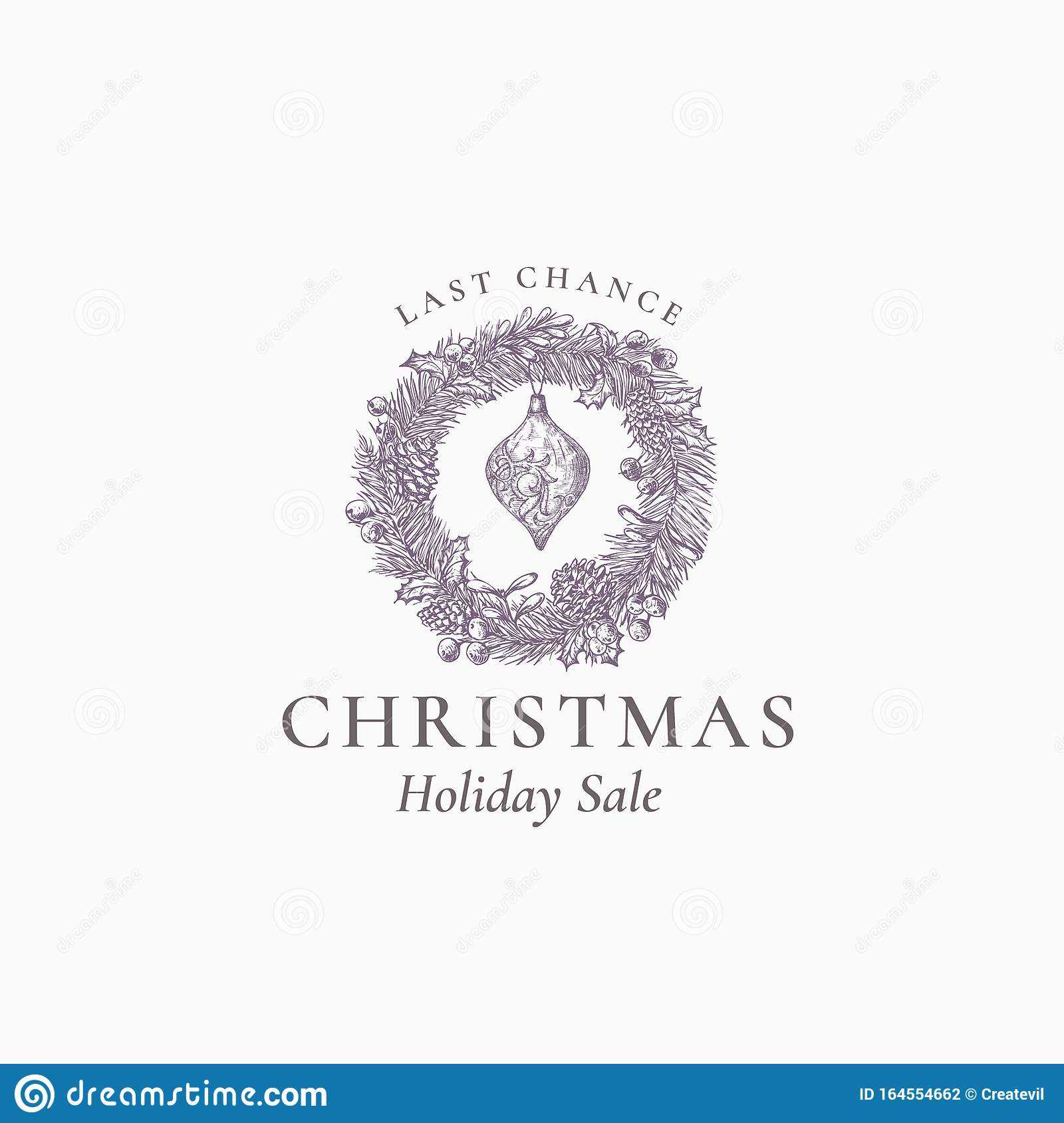 Last Chance Christmas Sale Discount Sketch Pine Wreath, Sign With Chance Card Template