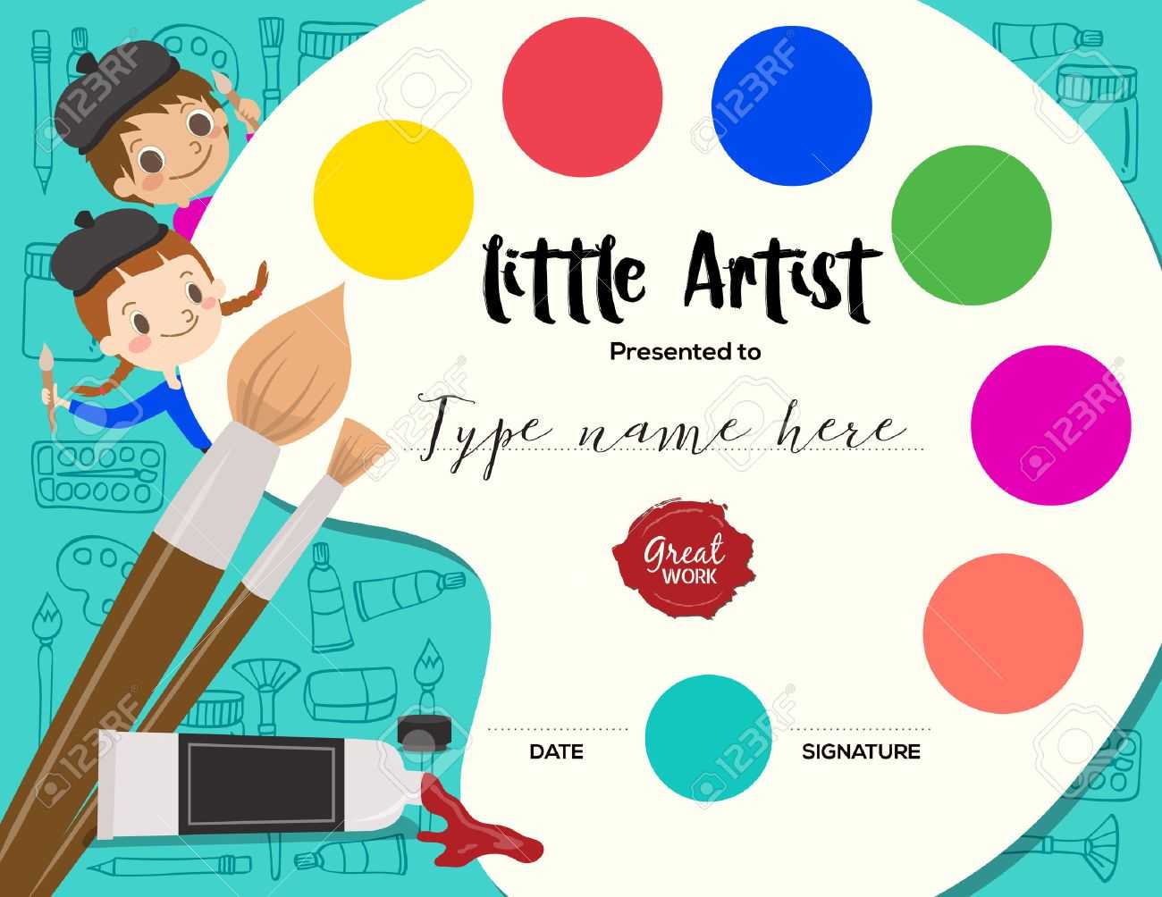Little Artist, Kids Diploma Child Painting Course Certificate.. Pertaining To Free Art Certificate Templates