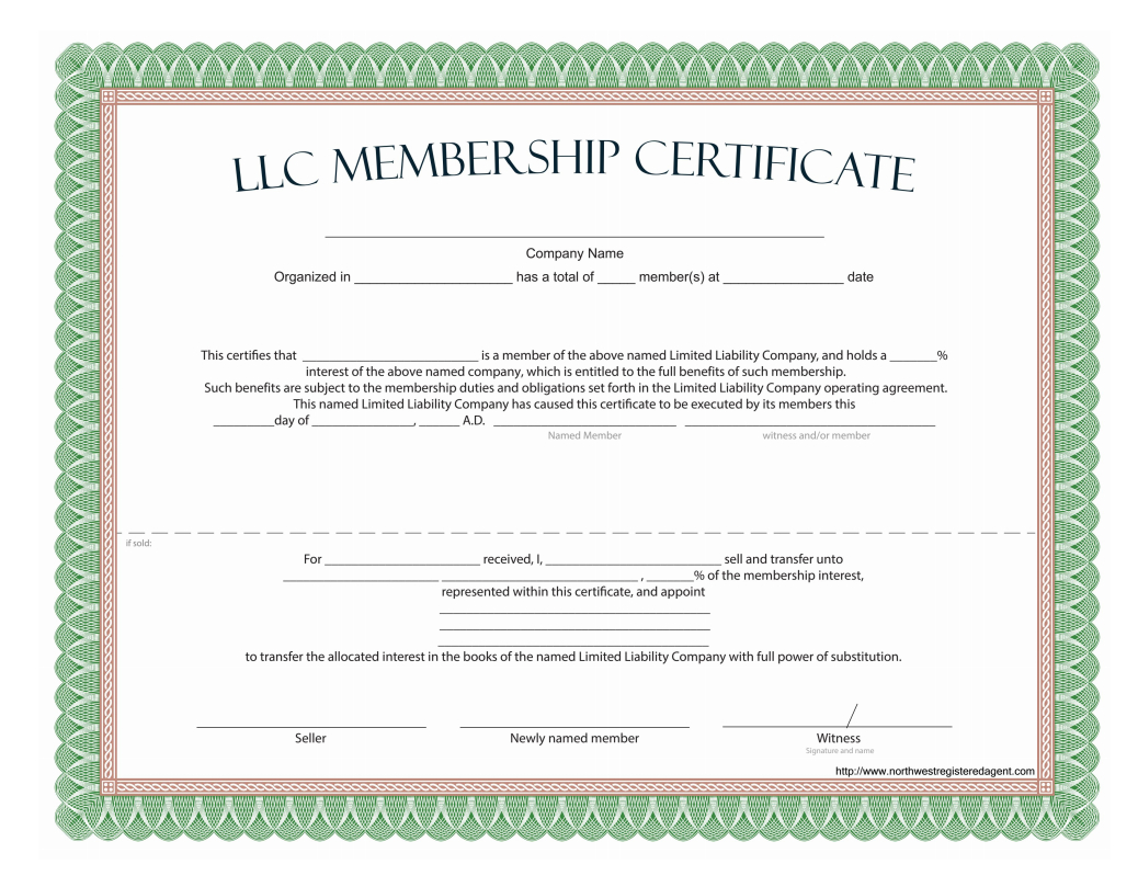 Llc Membership Certificate – Free Template Pertaining To Corporate Share Certificate Template