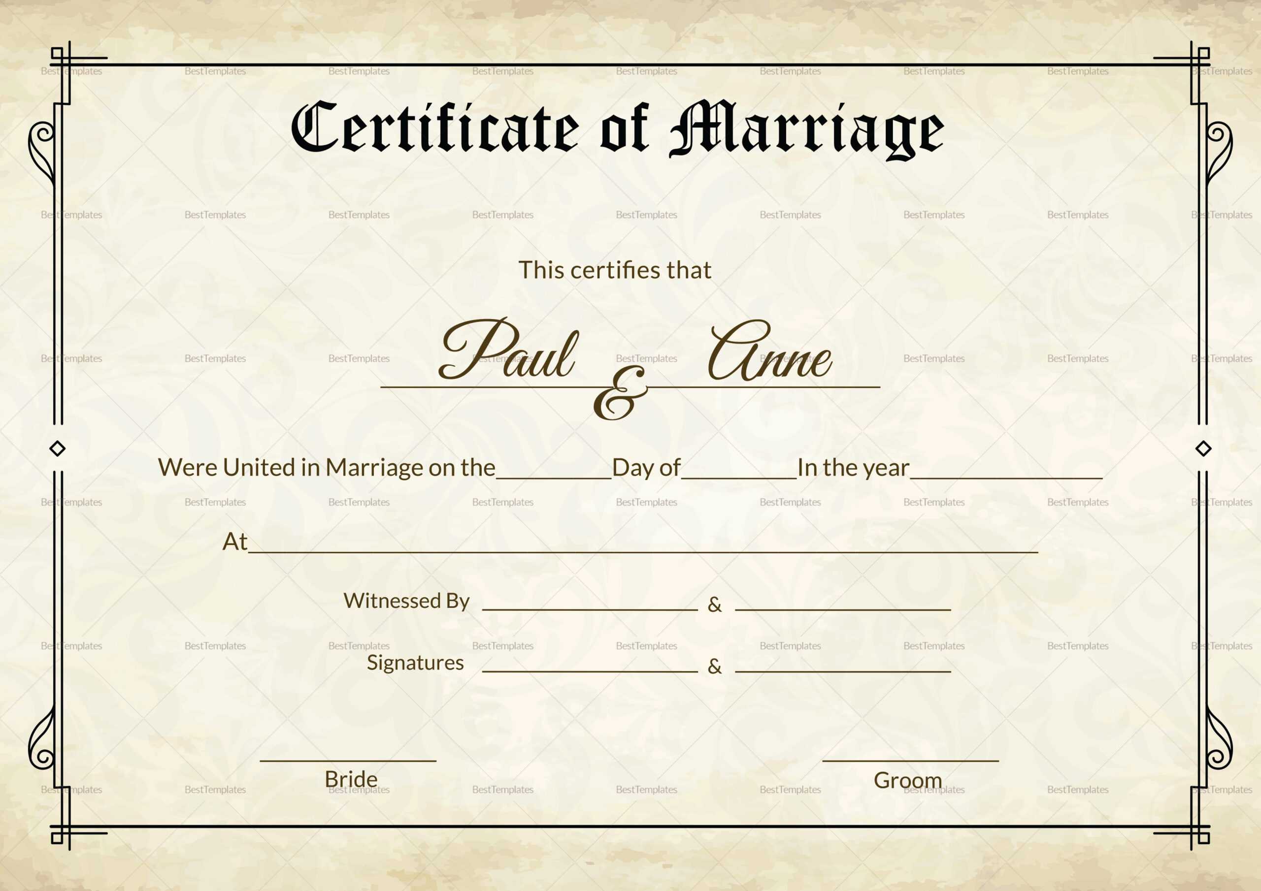 Marriage Certificate Design – Yeppe.digitalfuturesconsortium Regarding Certificate Of Marriage Template