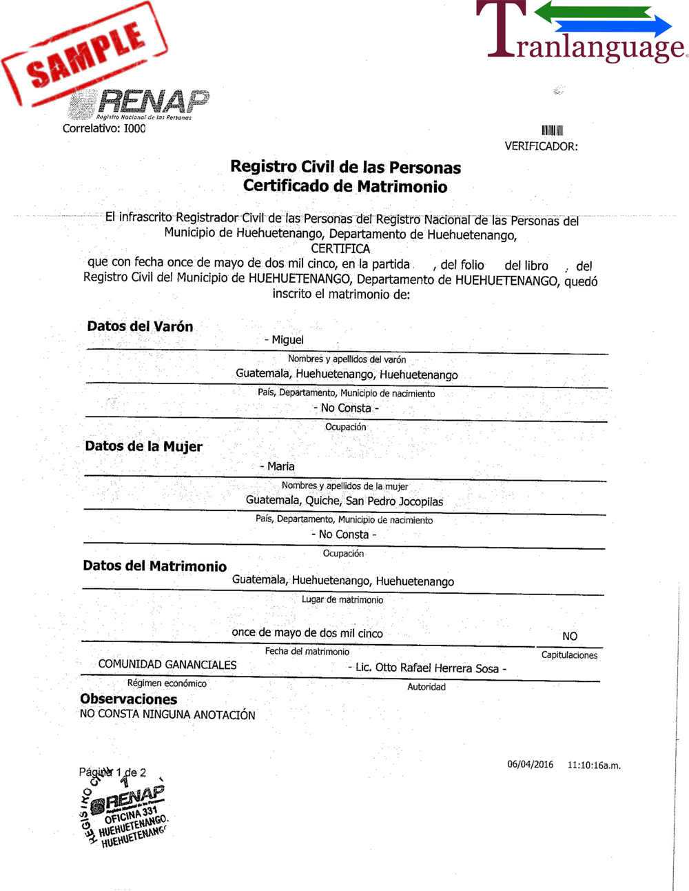 Marriage Certificate Guatemala For Uscis Birth Certificate Translation Template