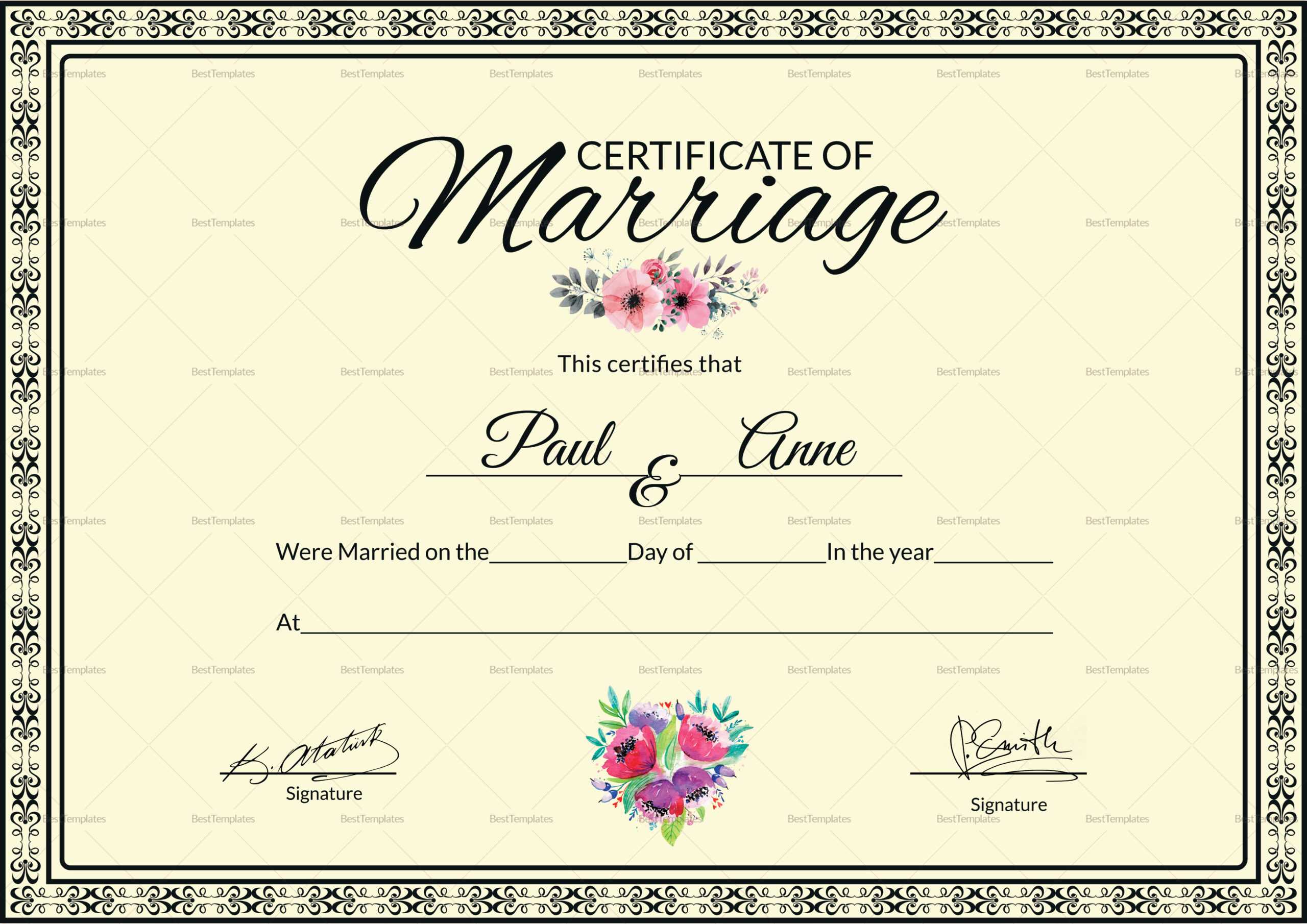 Marriage Certificate Template Inside Certificate Of Marriage Template