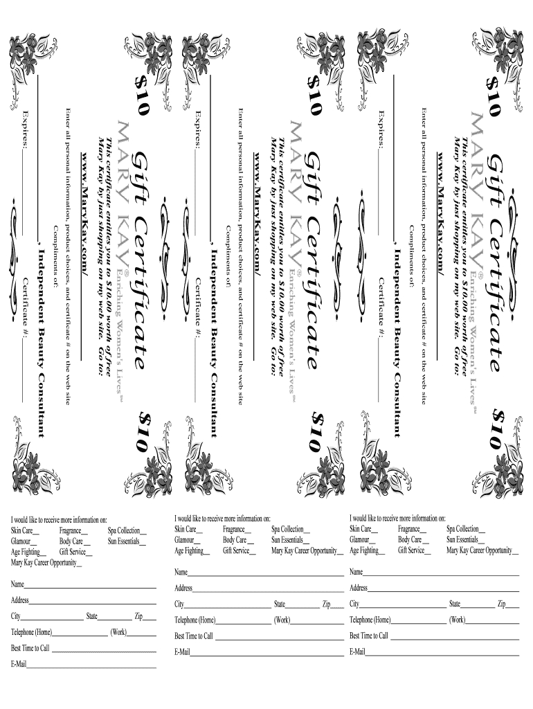 Mary Kay Gift Certificate - Fill Online, Printable, Fillable Pertaining To Mary Kay Gift Certificate Template