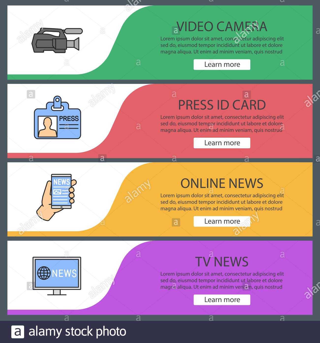 Mass Media Web Banner Templates Set. Video Camera, Press Id Regarding Media Id Card Templates
