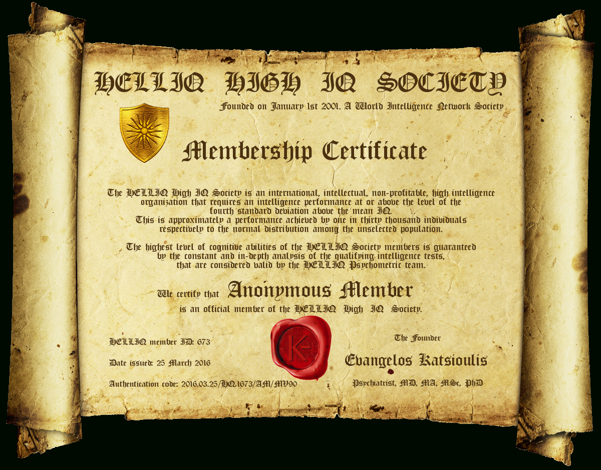 Membership | Helliq High Iq Society Pertaining To Iq Certificate Template