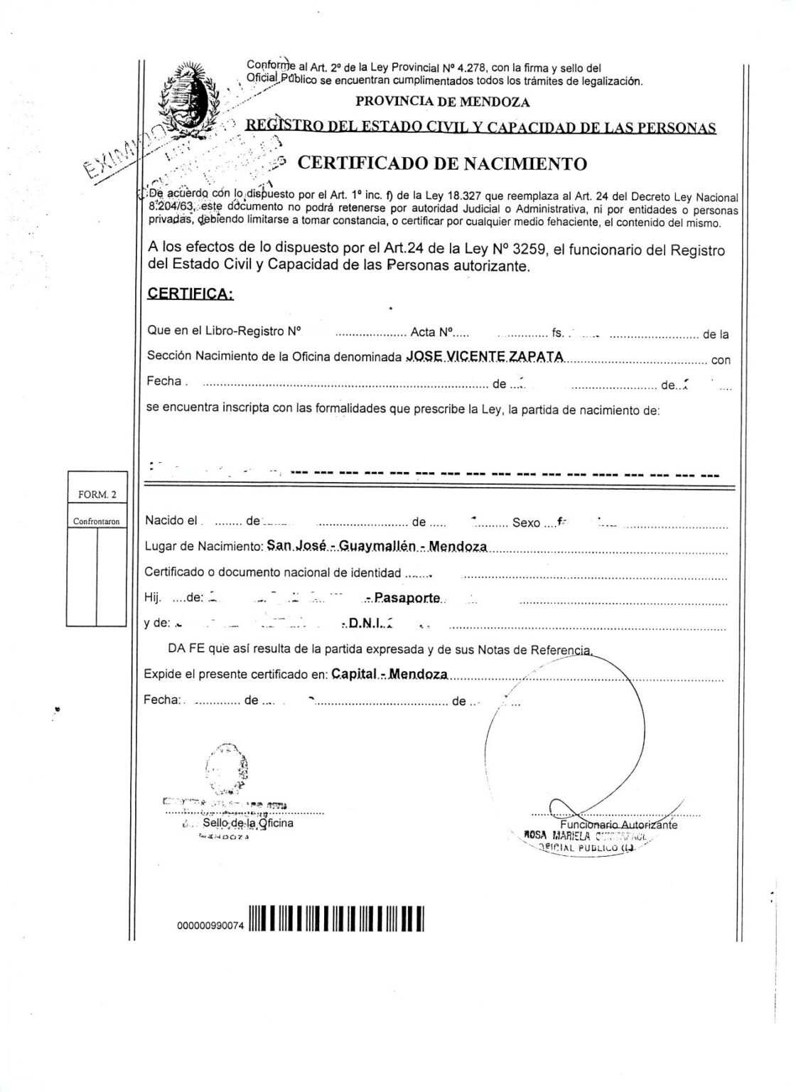 Birth Certificate Translation Template English To Spanish