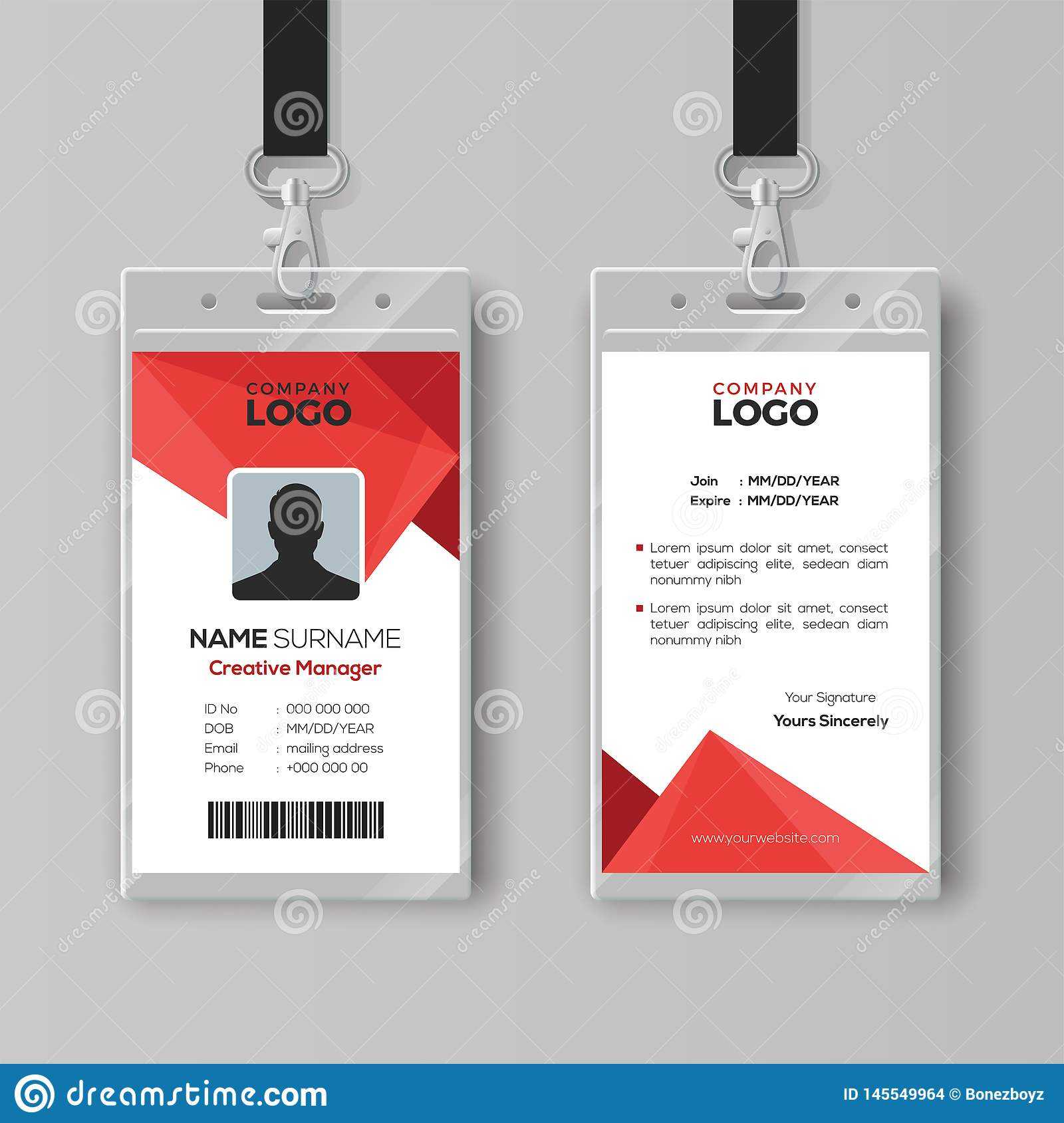 Modern Id Card Template With Abstract Red Geometric Style With Conference Id Card Template