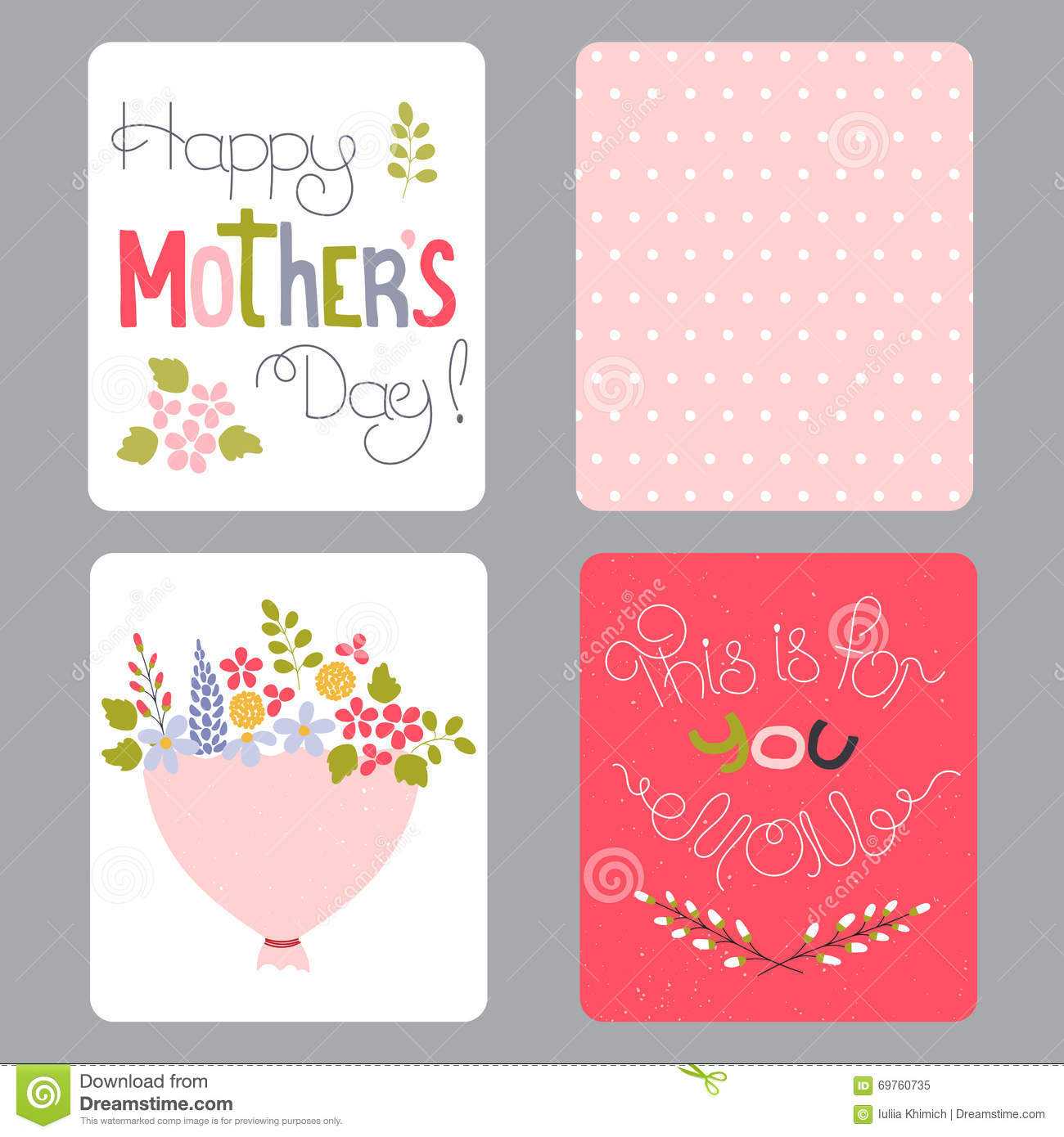 Mothers Day Set Of Cards Stock Vector. Illustration Of Party In Small Greeting Card Template