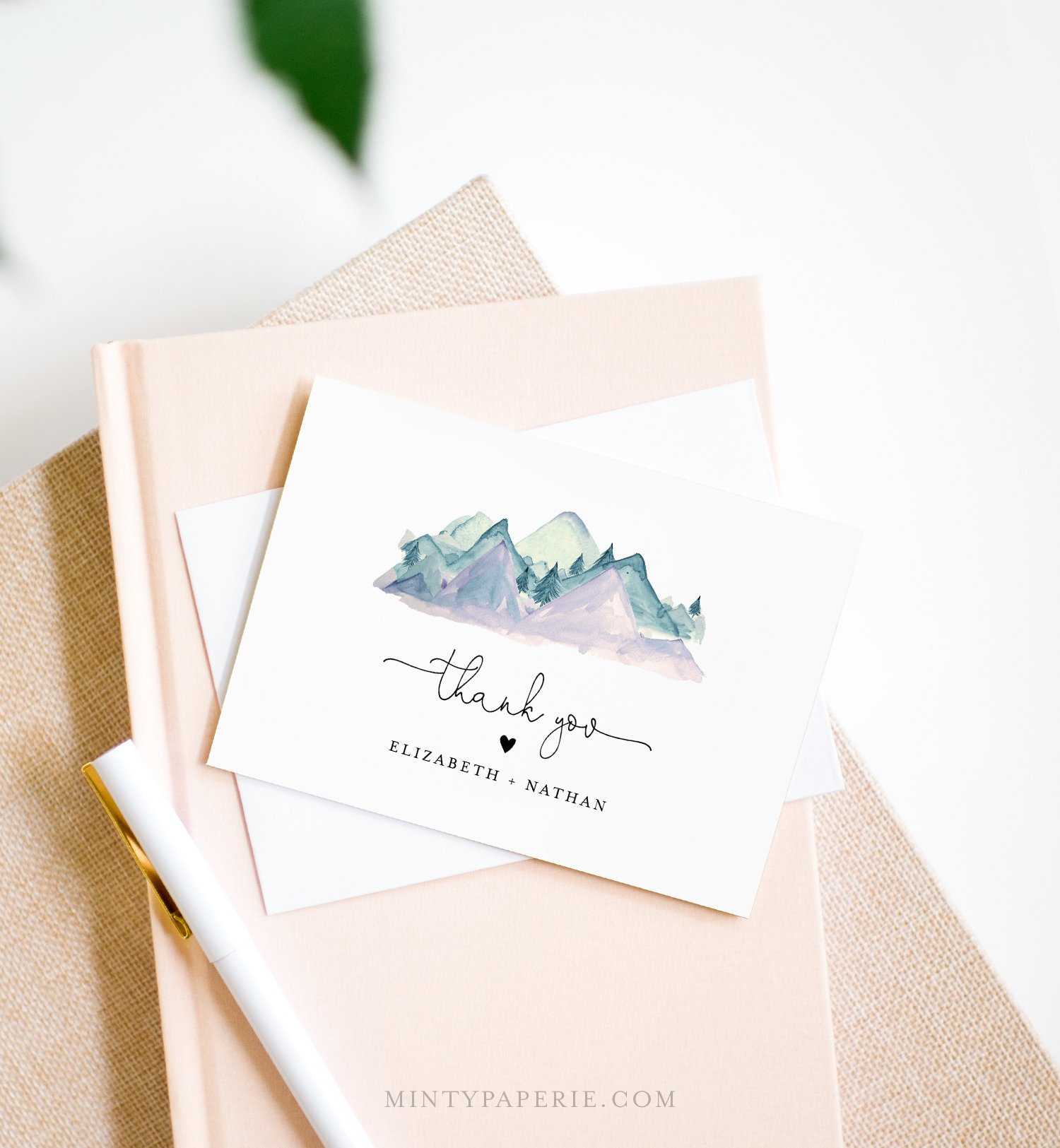 Mountain Thank You Card Template, Editable Wedding, Bridal For Template For Baby Shower Thank You Cards