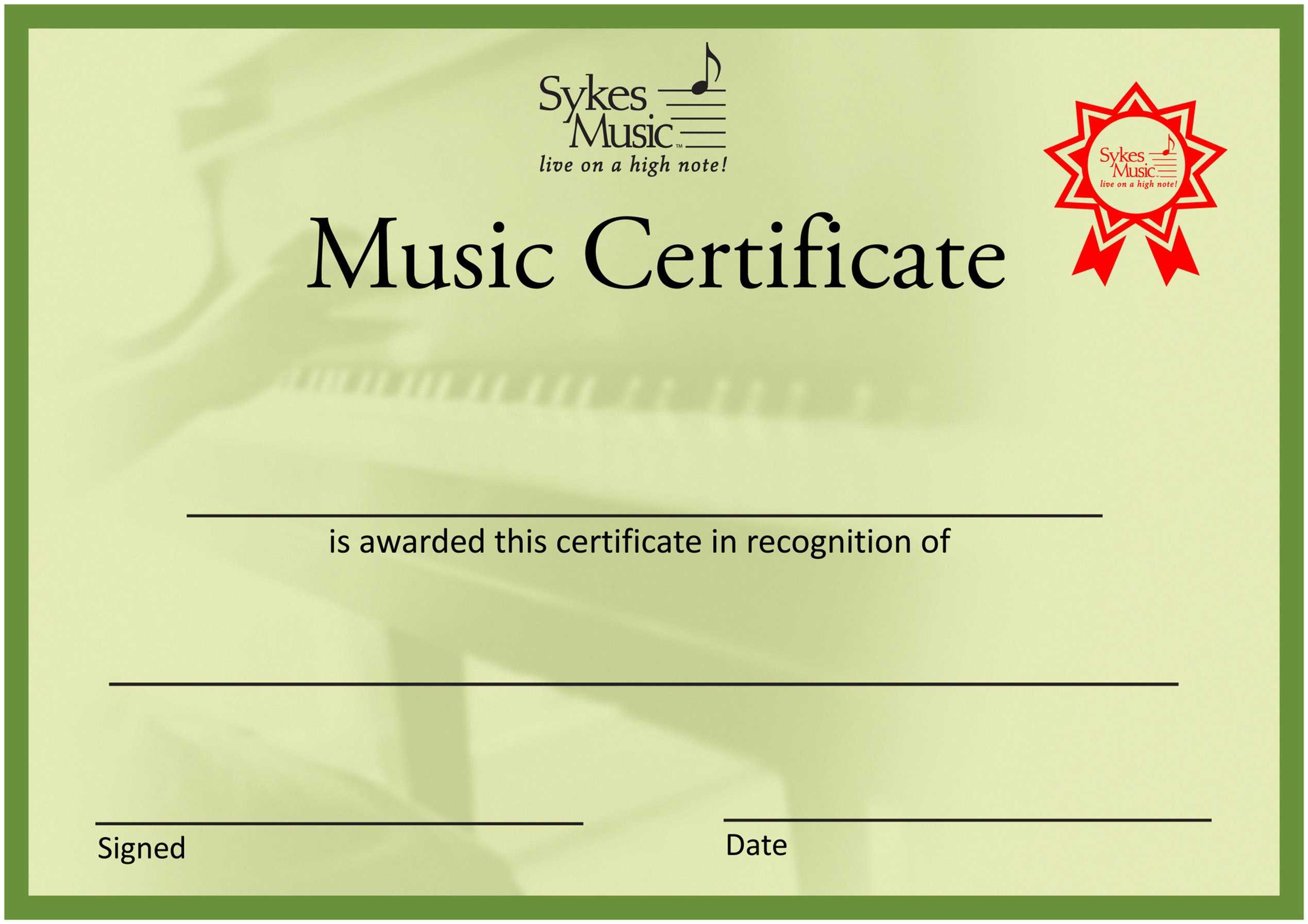 Music Certificate – Falep.midnightpig.co Throughout Choir Certificate Template