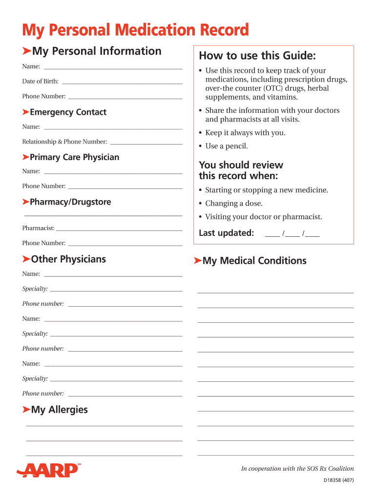 My Personal Medication Record – Fill Online, Printable With Medication Card Template