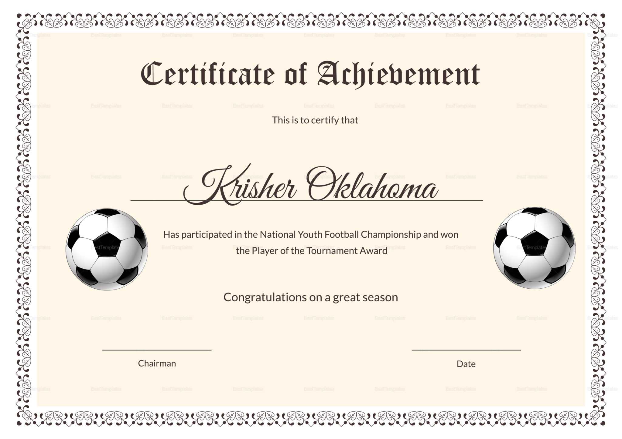 Soccer Certificate Templates For Word Sample Professional Templates