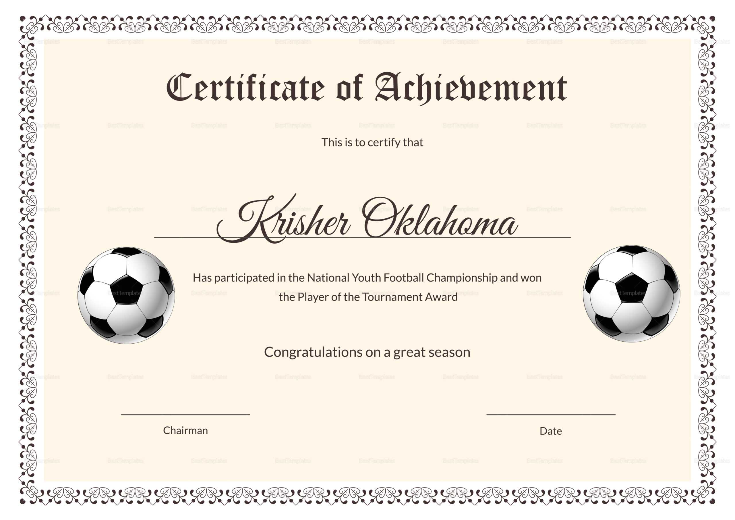 National Youth Football Certificate Template Regarding Soccer Certificate Templates For Word