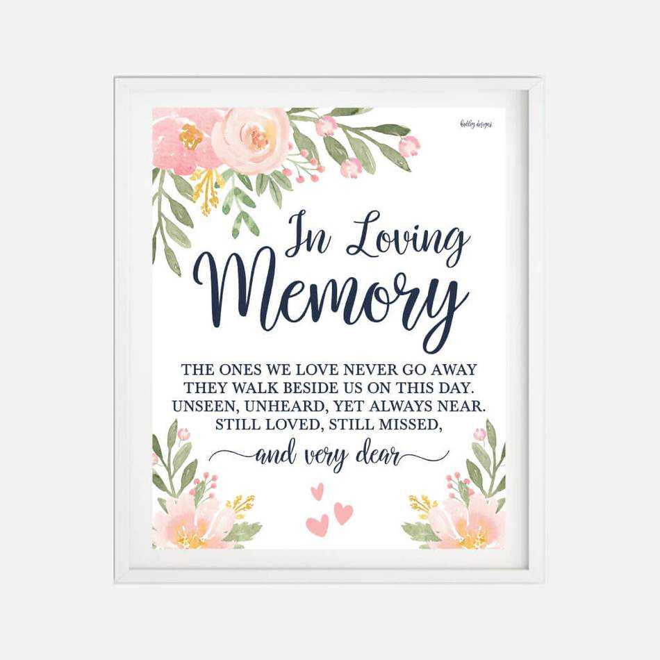 Navy And Blush Floral Wedding In Loving Memory Sign Template For In Memory Cards Templates