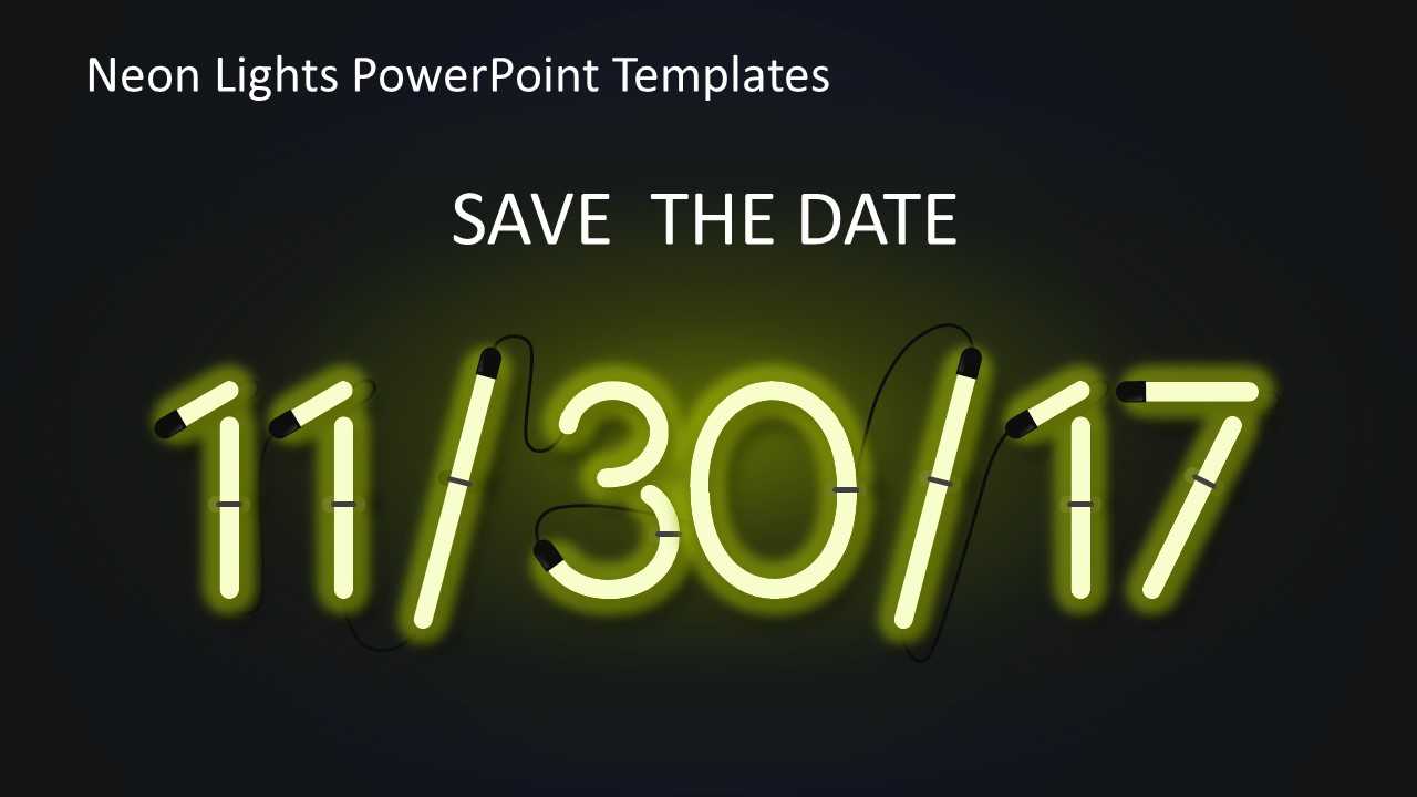 Neon Light Date Powerpoint – Slidemodel Intended For Save The Date Powerpoint Template