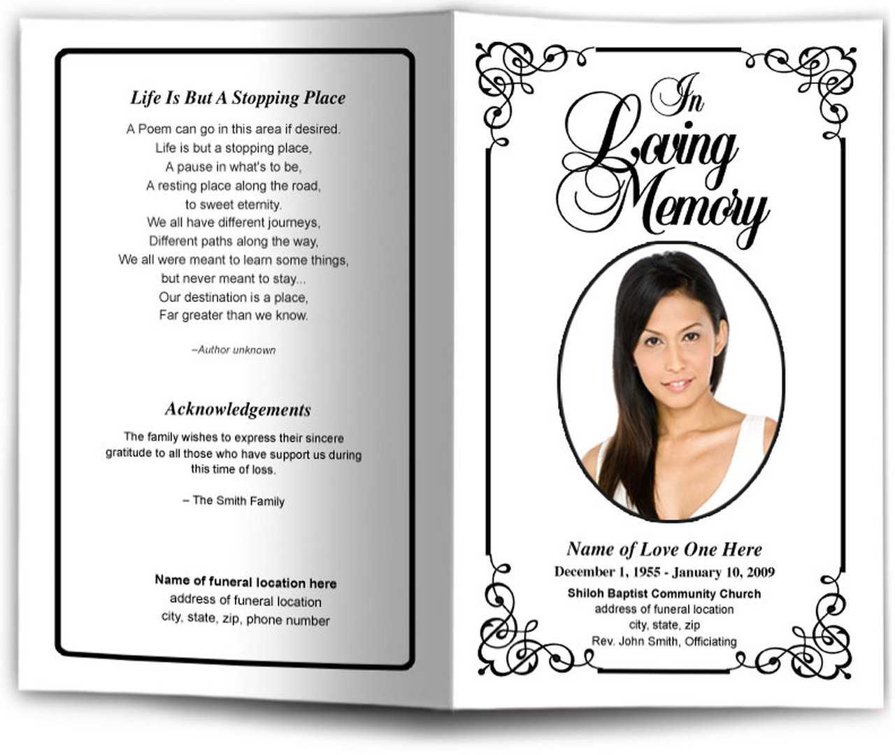 Obituary Funeral Program Clipart Throughout Memorial Brochure Template