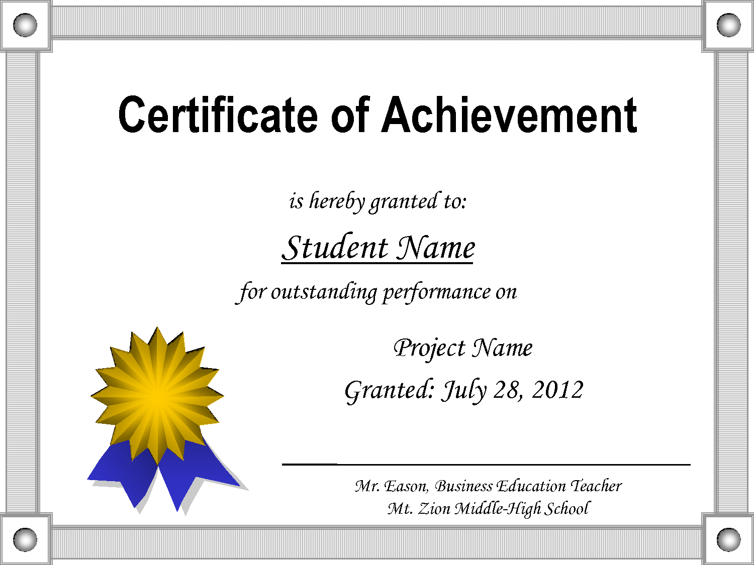 Of Achievement Template Regarding Word Certificate Of Achievement Template
