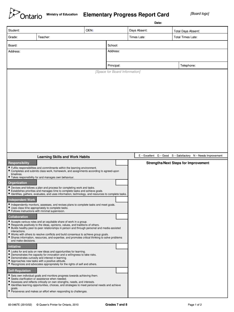 Ontario Report Card Template – Fill Online, Printable Within Blank Report Card Template