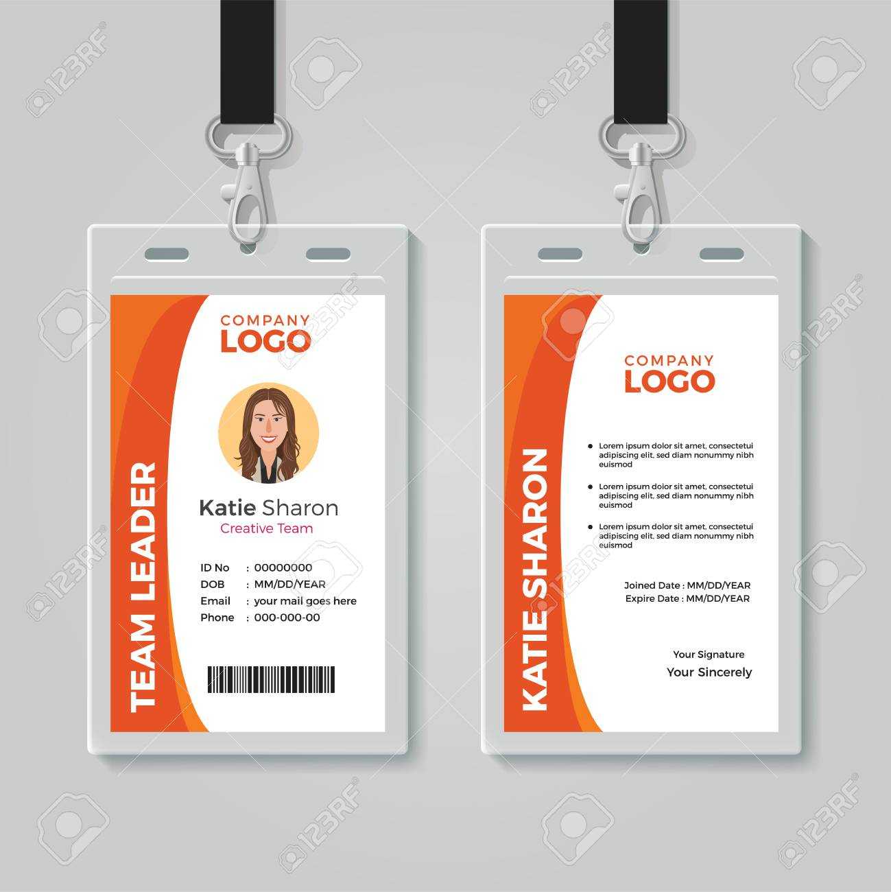 Orange And White Corporate Id Card Template Regarding Work Id Card Template