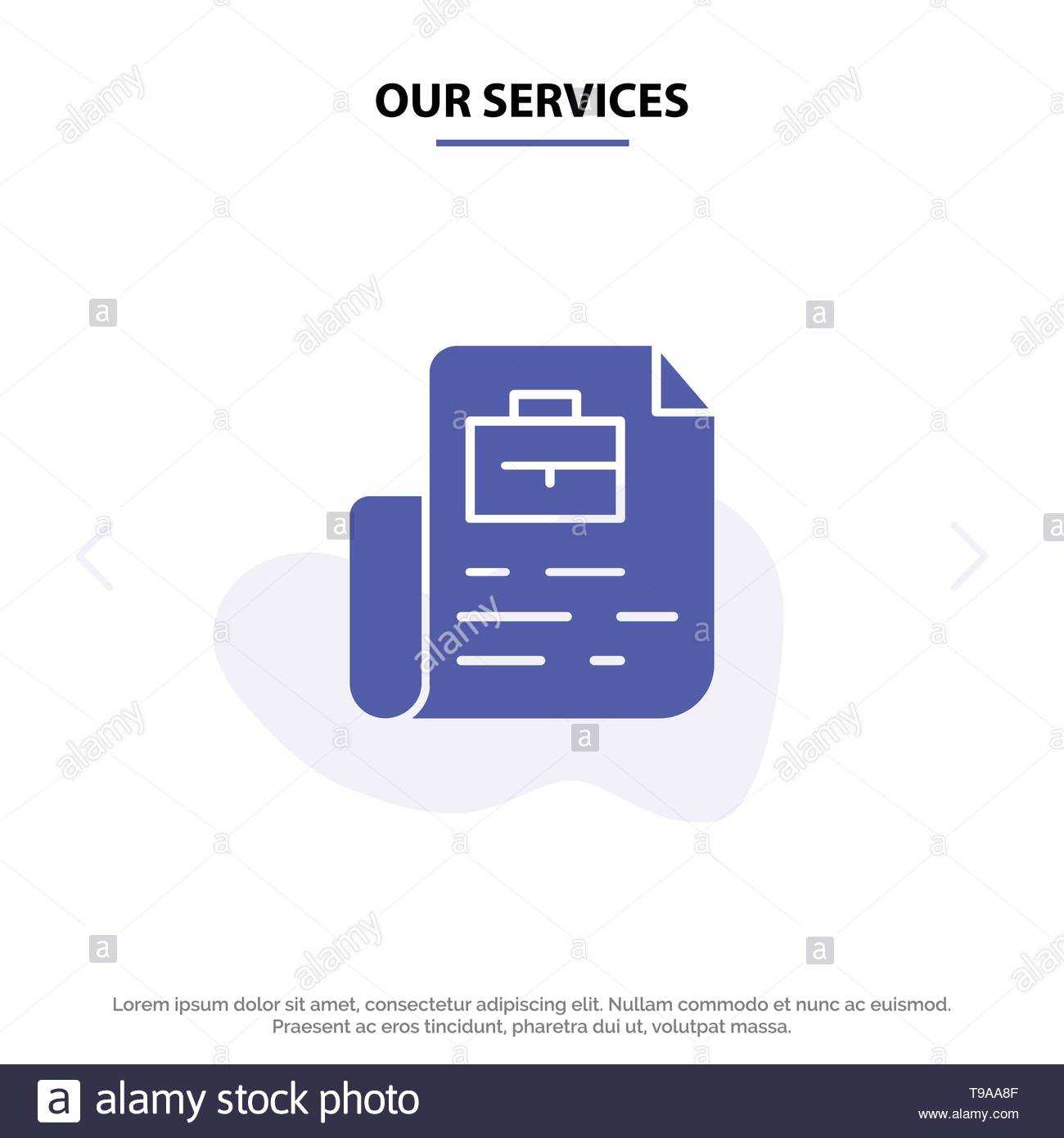 Our Services Document, Job, File, Bag Solid Glyph Icon Web For Service Job Card Template