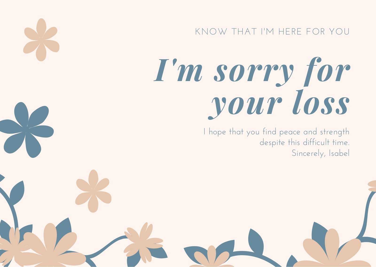 Pale Pink Blue Flowers Quote Sympathy Card - Templatescanva Regarding Sorry For Your Loss Card Template