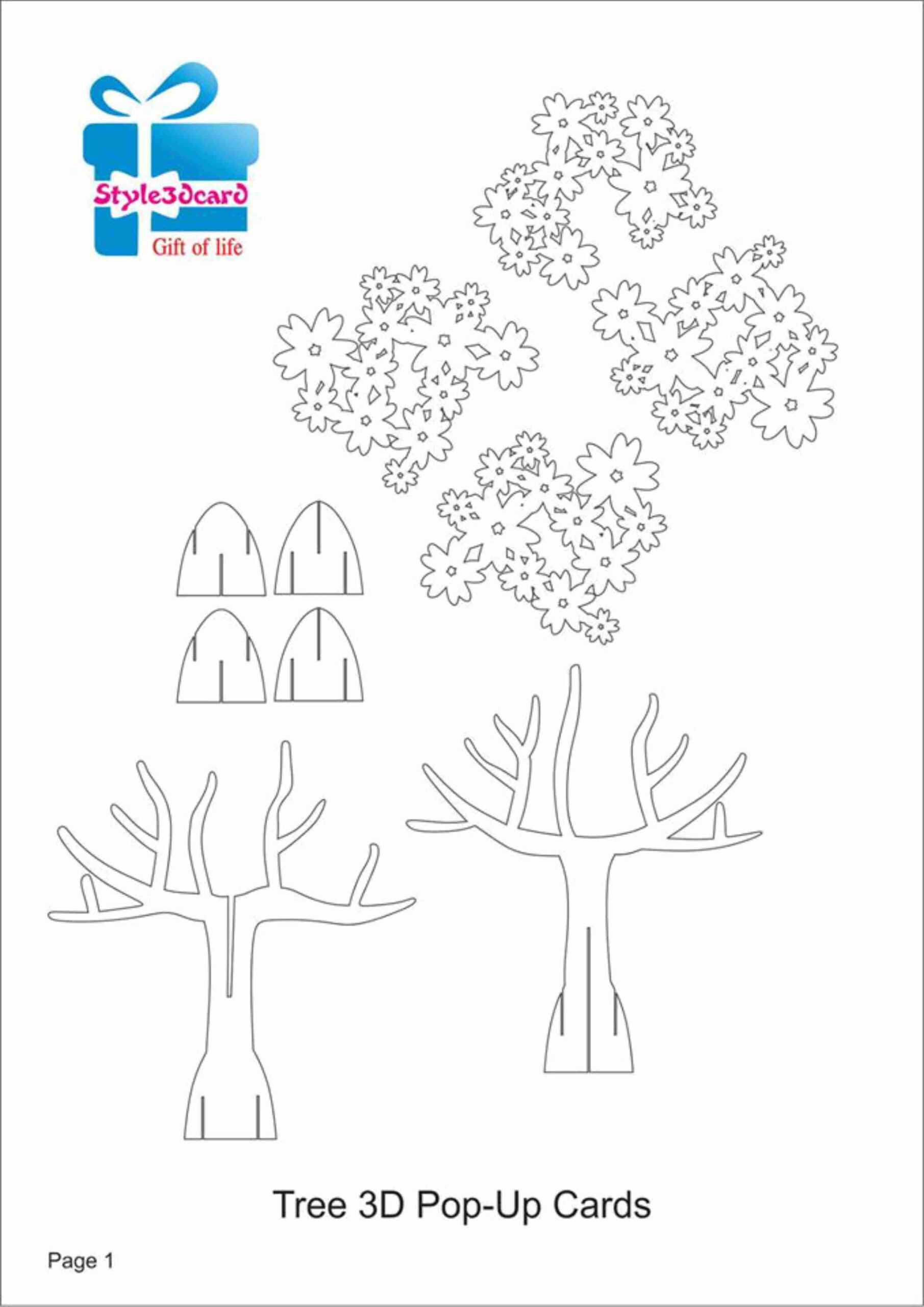Papercraft Tree Tree 3D Pop Up Card Kirigami Pattern 1 With Regard To Printable Pop Up Card Templates Free